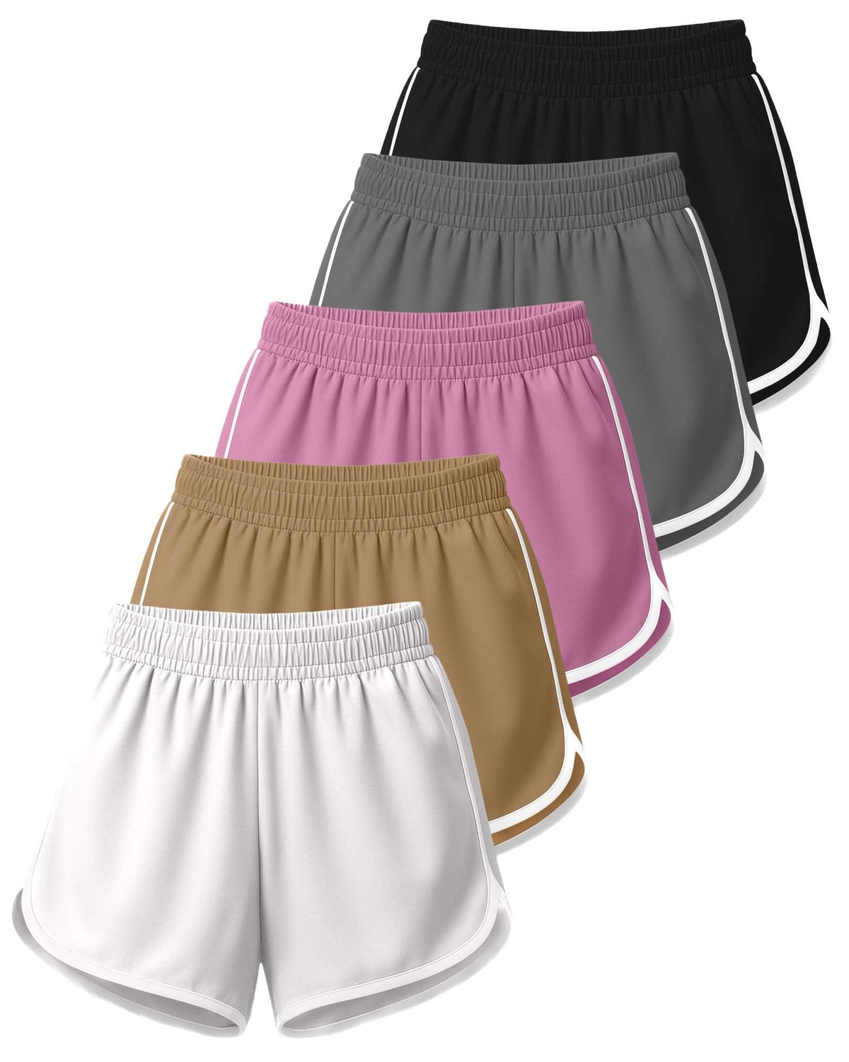 Real Essentials 5 Pack Women's Dry Fit Dolphin Shorts Athletic Running Workout Gym Hiking - Set 2