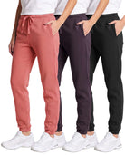Real Essentials 3 Pack Girls' Cotton Fleece Joggers Sweatpants Kids Teens Pants Sweats - Solid Black, Solid Plum Perfect, Solid Lantana