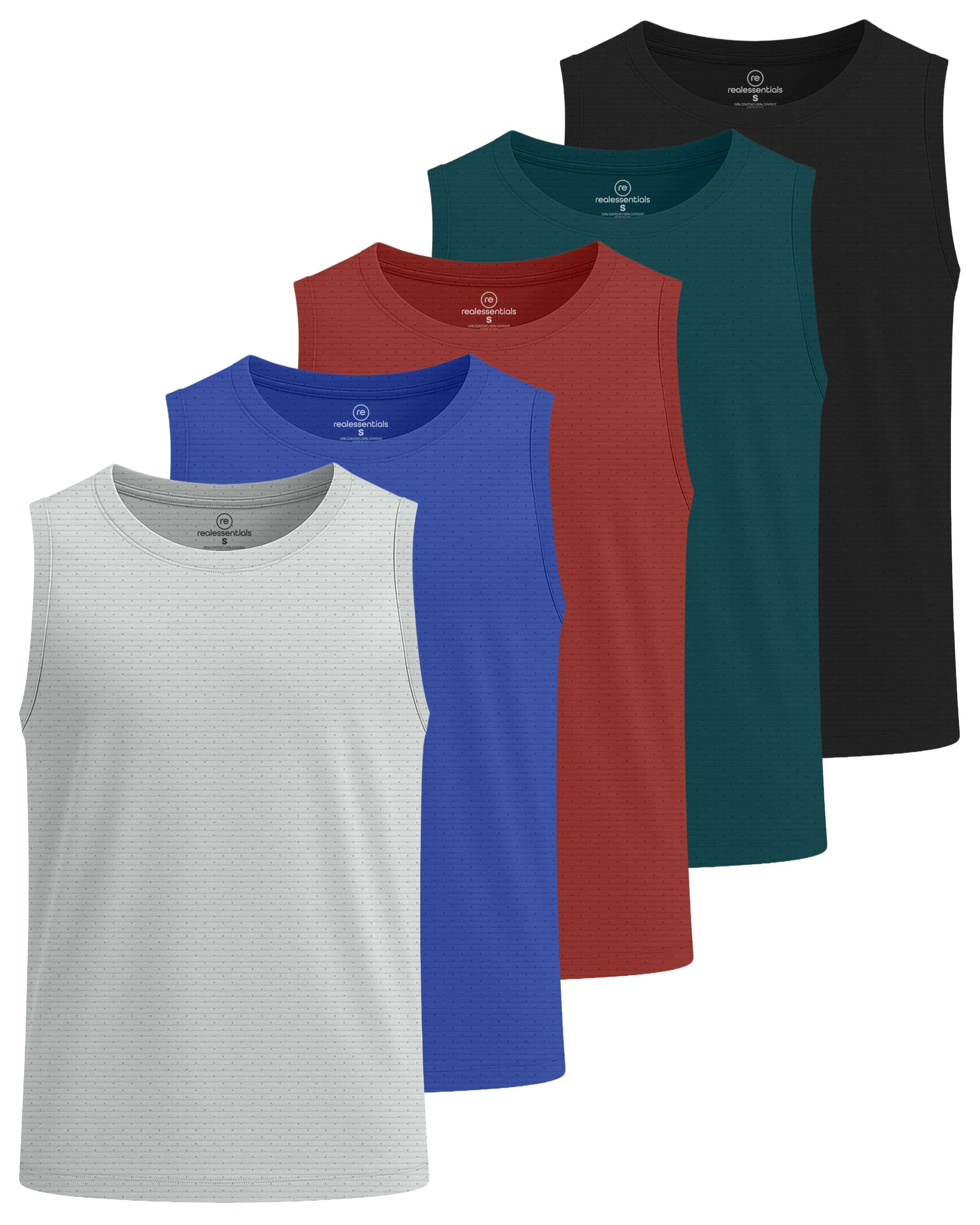 Real Essentials 5 Pack: Boys' Breeze Tech Tank Top -  Sleeveless Athletic Shirt for Kids Youth Teens (Ages 6-18)