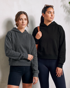Real Essentials 2 Pack Women's Cropped Hoodies Crop Sweatshirt Ladies Fleece Pullover Top - Solid Black, Charcoal Heather