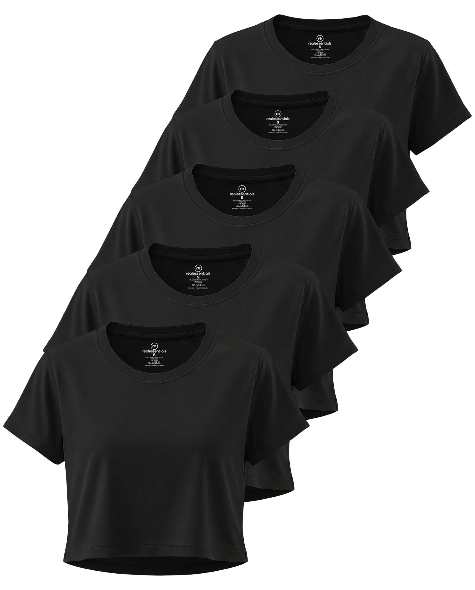 Real Essentials 5 Pack Women's Dry Fit Crop Top Workout T Shirts Short Sleeve Athletic Gym - Set 14