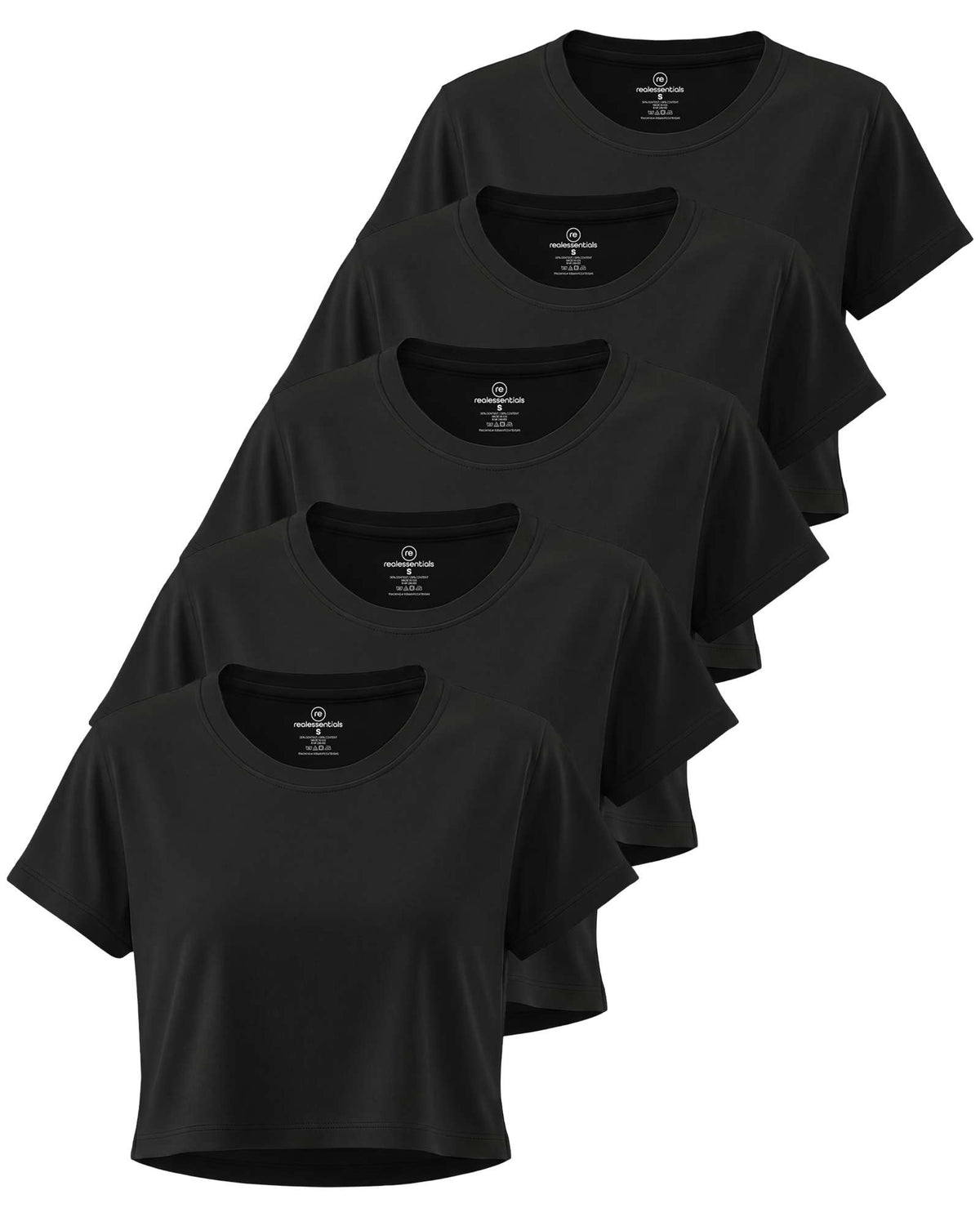 Real Essentials 5 Pack Women's Dry Fit Crop Top Workout T Shirts Short Sleeve Athletic Gym - Set 14