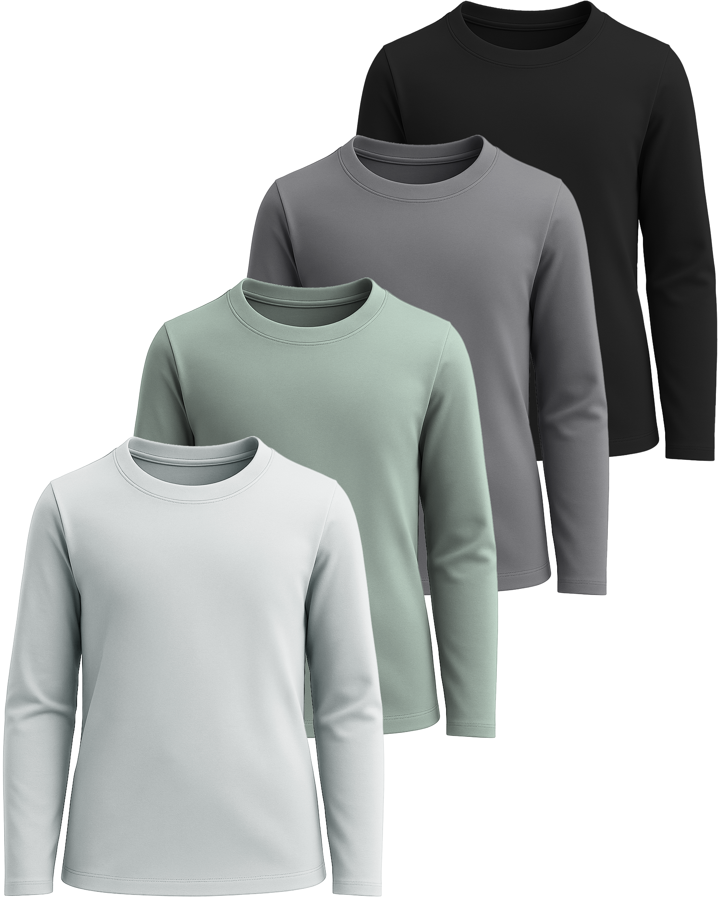 4 Pack: Girls Cotton Long Sleeve T Shirts Teens Tops Athletic Tee Plain Basic Multipack Youth Kids