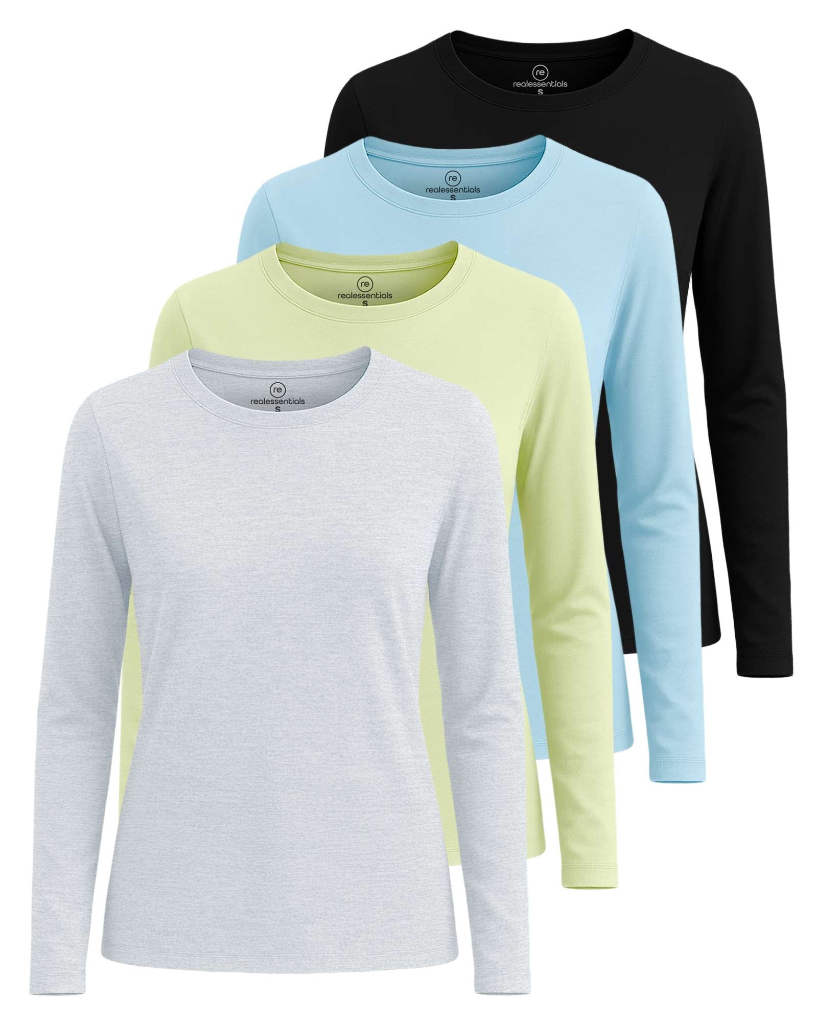 4 Pack: Women's Cotton Classic-Fit Long-Sleeve Crewneck T-Shirt (Available in Plus Size)