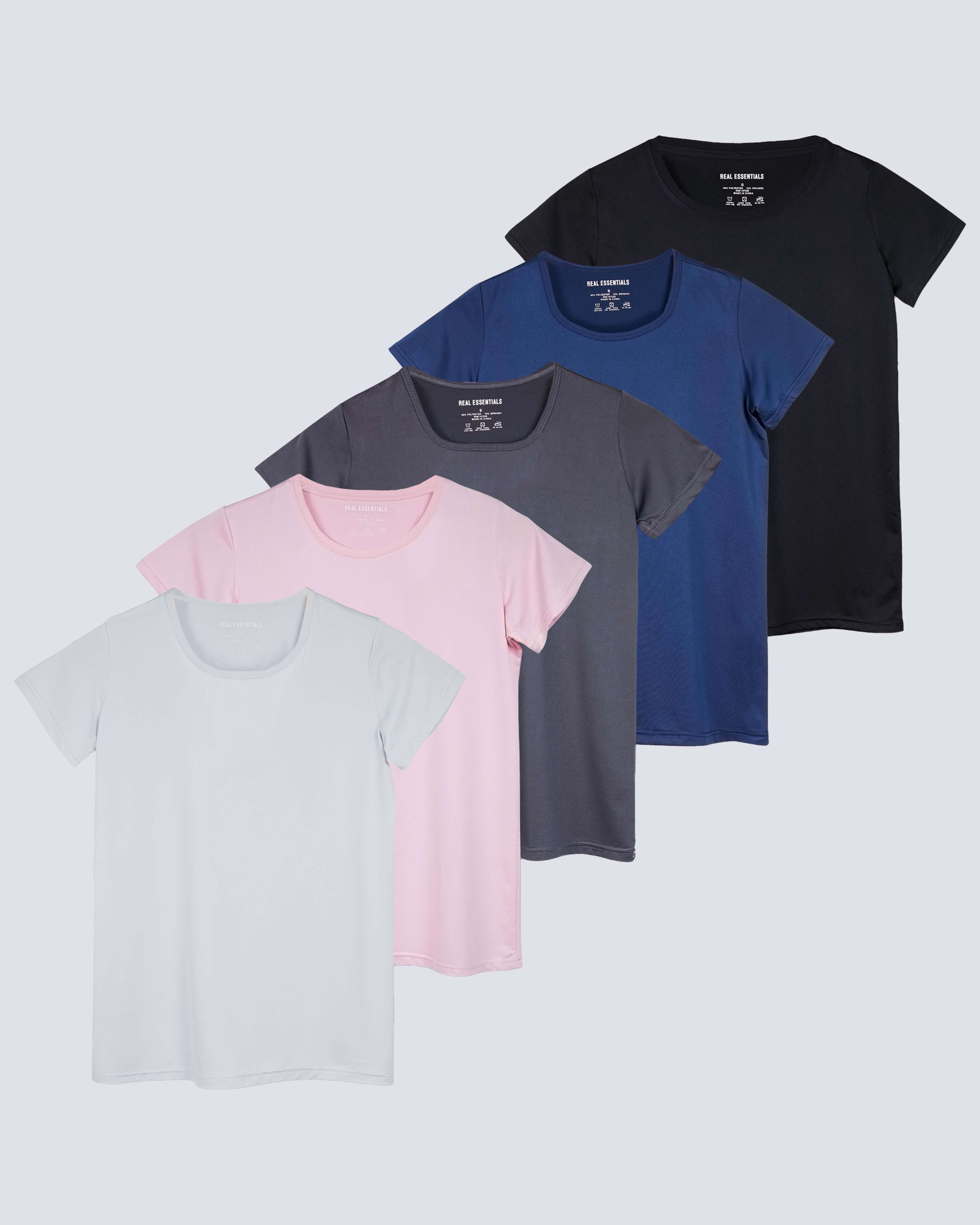 5 Pack: Womens Dry Fit Short-Sleeve Crew Neck Active T-Shirt
