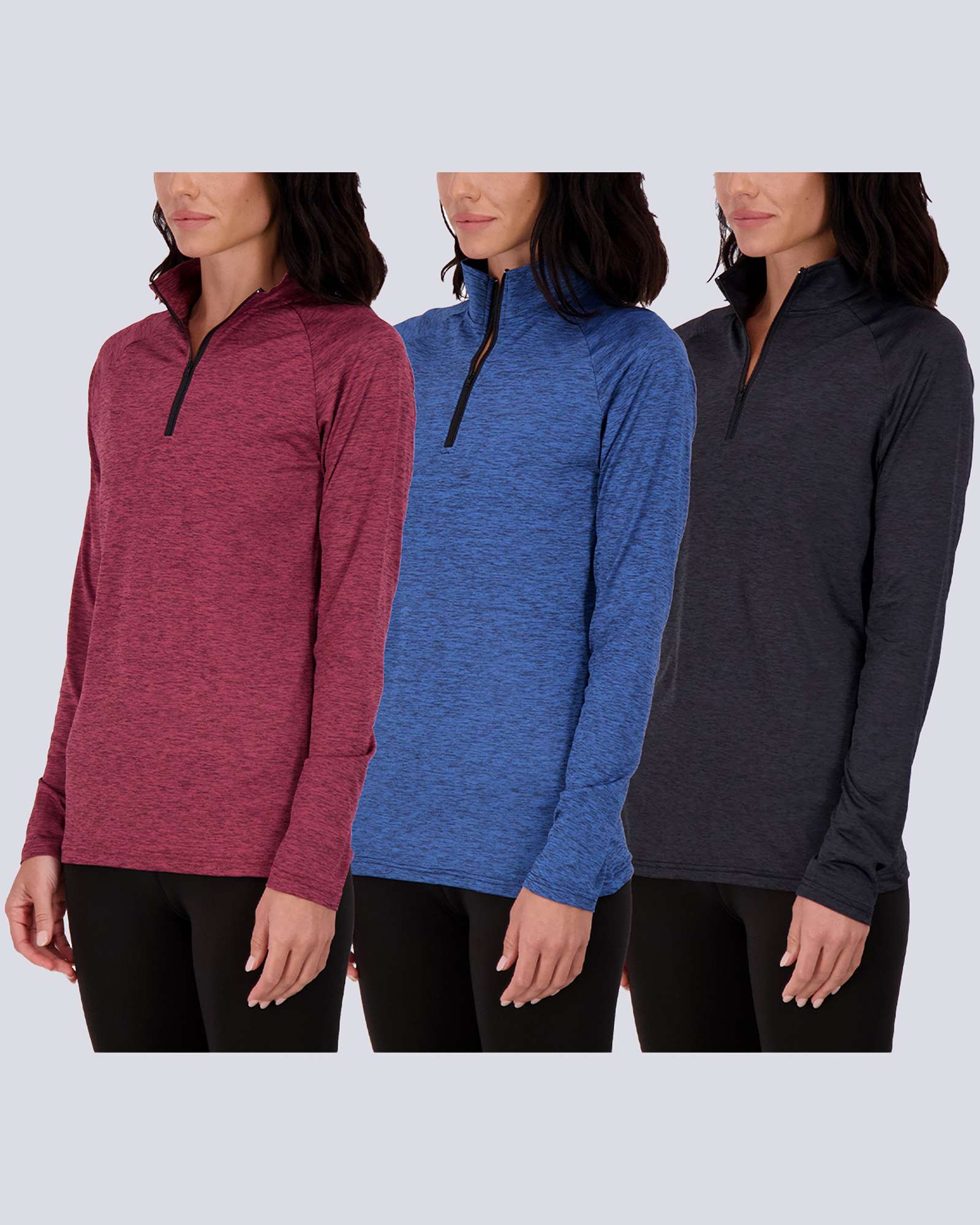 3 Pack: Womens Dry-Fit Active Long Sleeve Quarter Zip