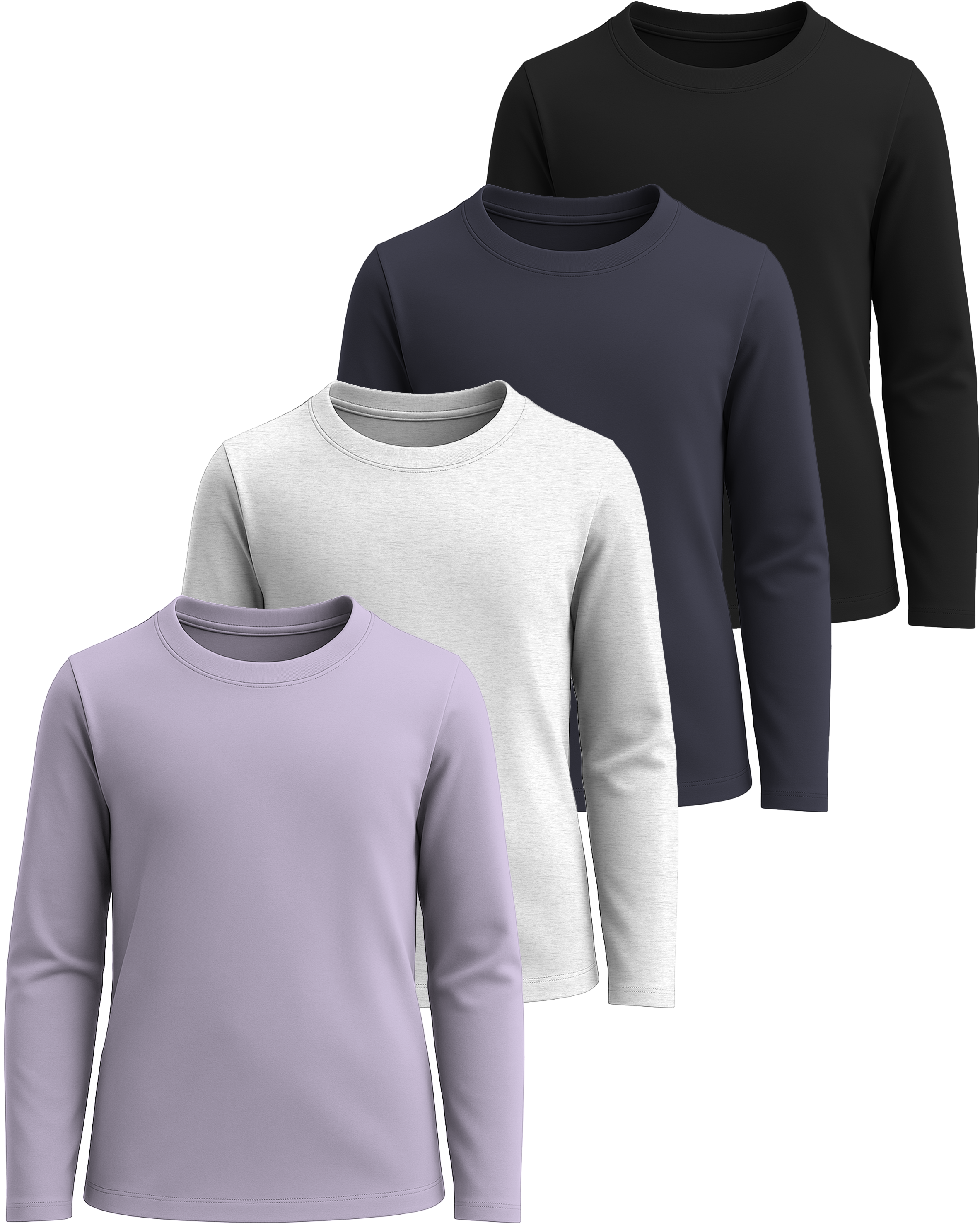 4 Pack: Girls Cotton Long Sleeve T Shirts Teens Tops Athletic Tee Plain Basic Multipack Youth Kids