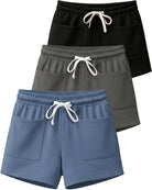 Real Essentials 3 Pack Women's French Terry Shorts Sweatshorts Lounge Gym Square Pockets - Set 8