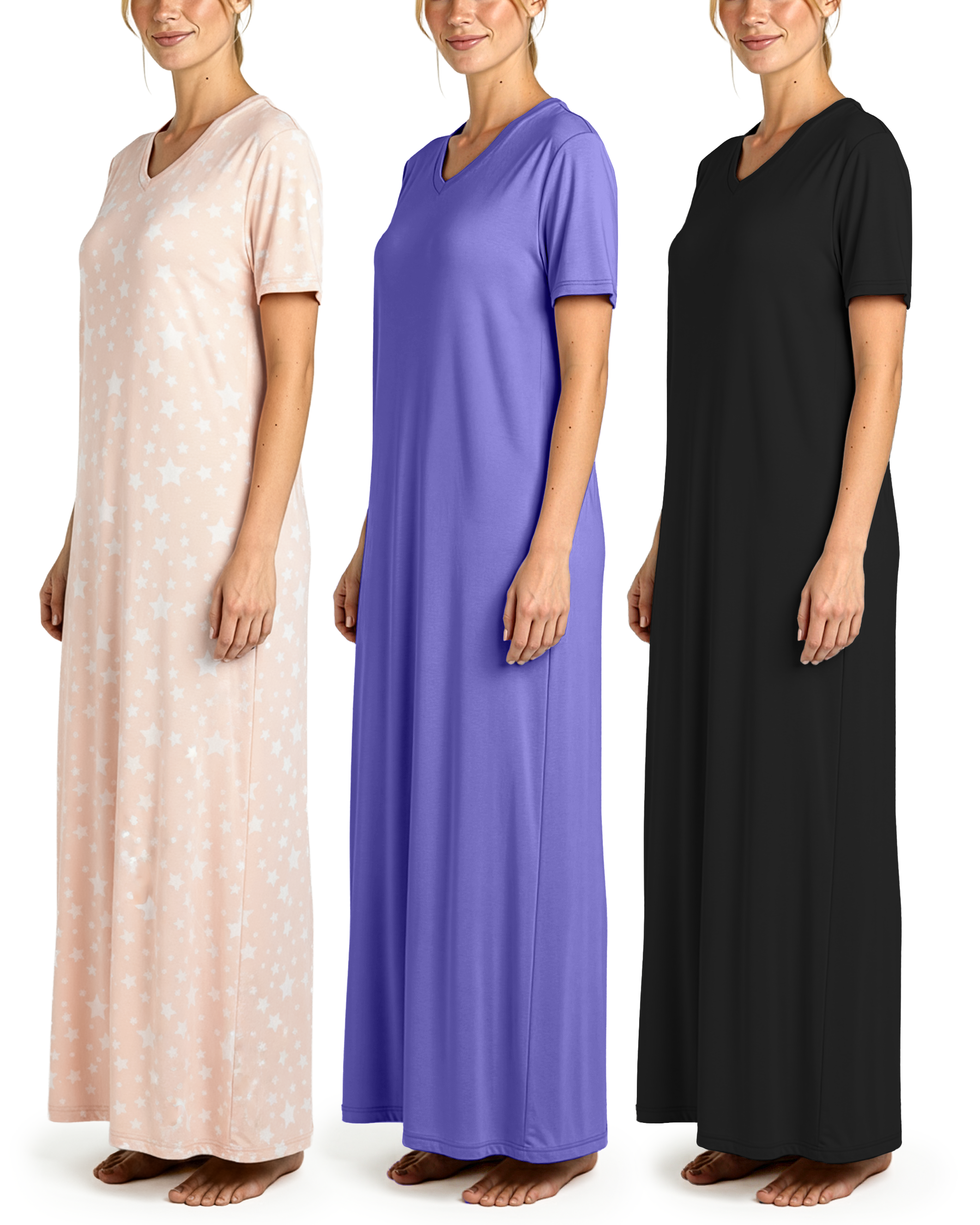 3 Pack: Women's Soft Maxi Nightshirt (Available in Plus Size)