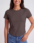 Real Essentials 3 Pack Women's Cropped Cap Sleeve Tops Cotton Basic Tees Going Out Shirts - Solid Black, Solid Chocolate Torte, Solid Moonbeam
