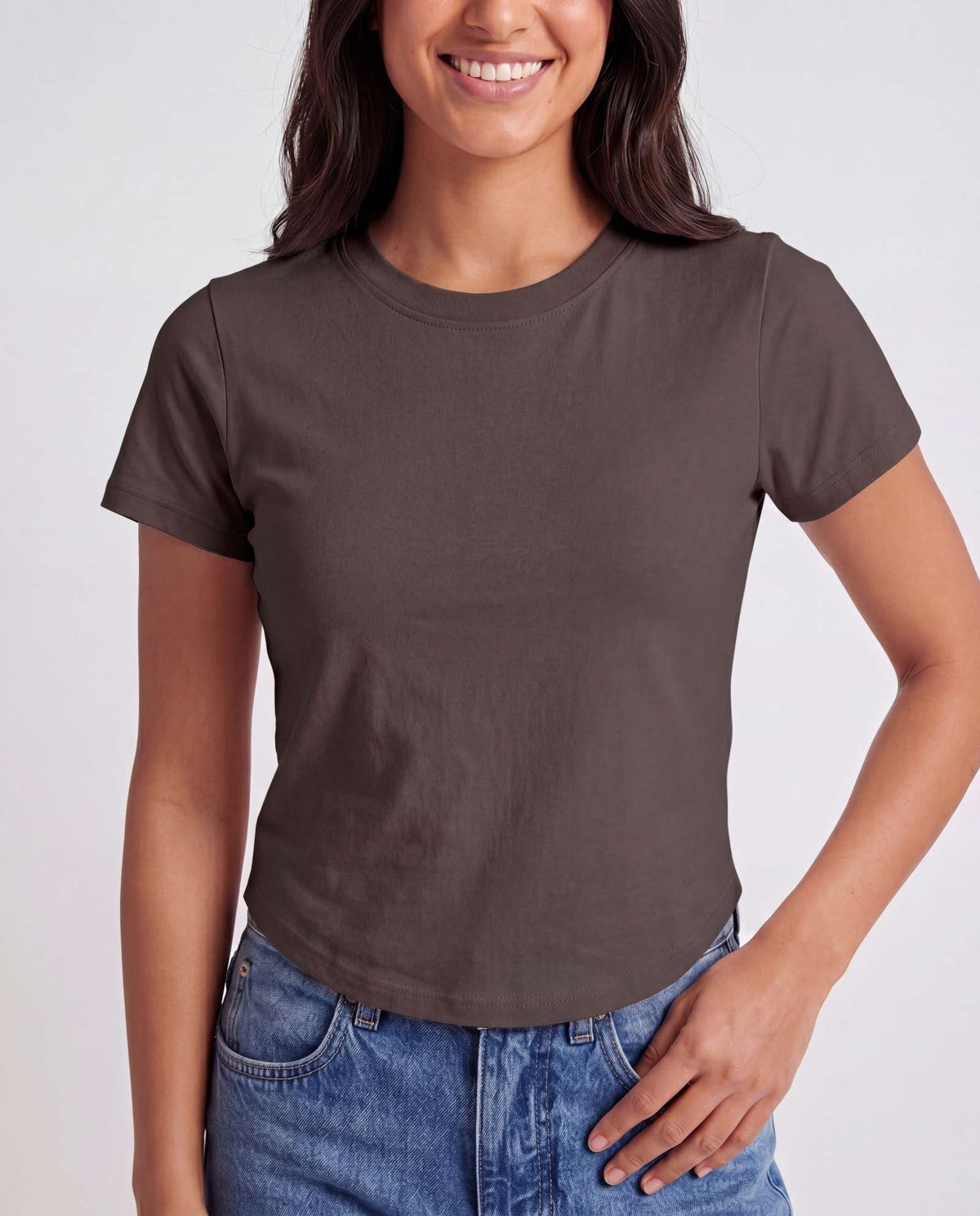 Real Essentials 3 Pack Women's Cropped Cap Sleeve Tops Cotton Basic Tees Going Out Shirts - Solid Black, Solid Chocolate Torte, Solid Moonbeam