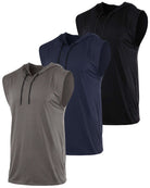 Real Essentials 3 Pack Men's Dry Fit Tank Top Hoodie Sleeveless Workout Gym Muscle Shirts - Set 11