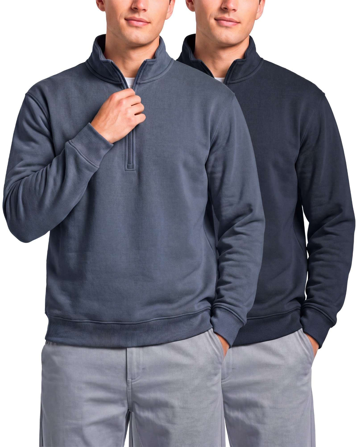 Real Essentials 2 Pack Mens Fleece Sweatshirt Sweater Half Zip Pullover Long Sleeve Casual - Solid Navy Blazer, Solid Vintage Indigo