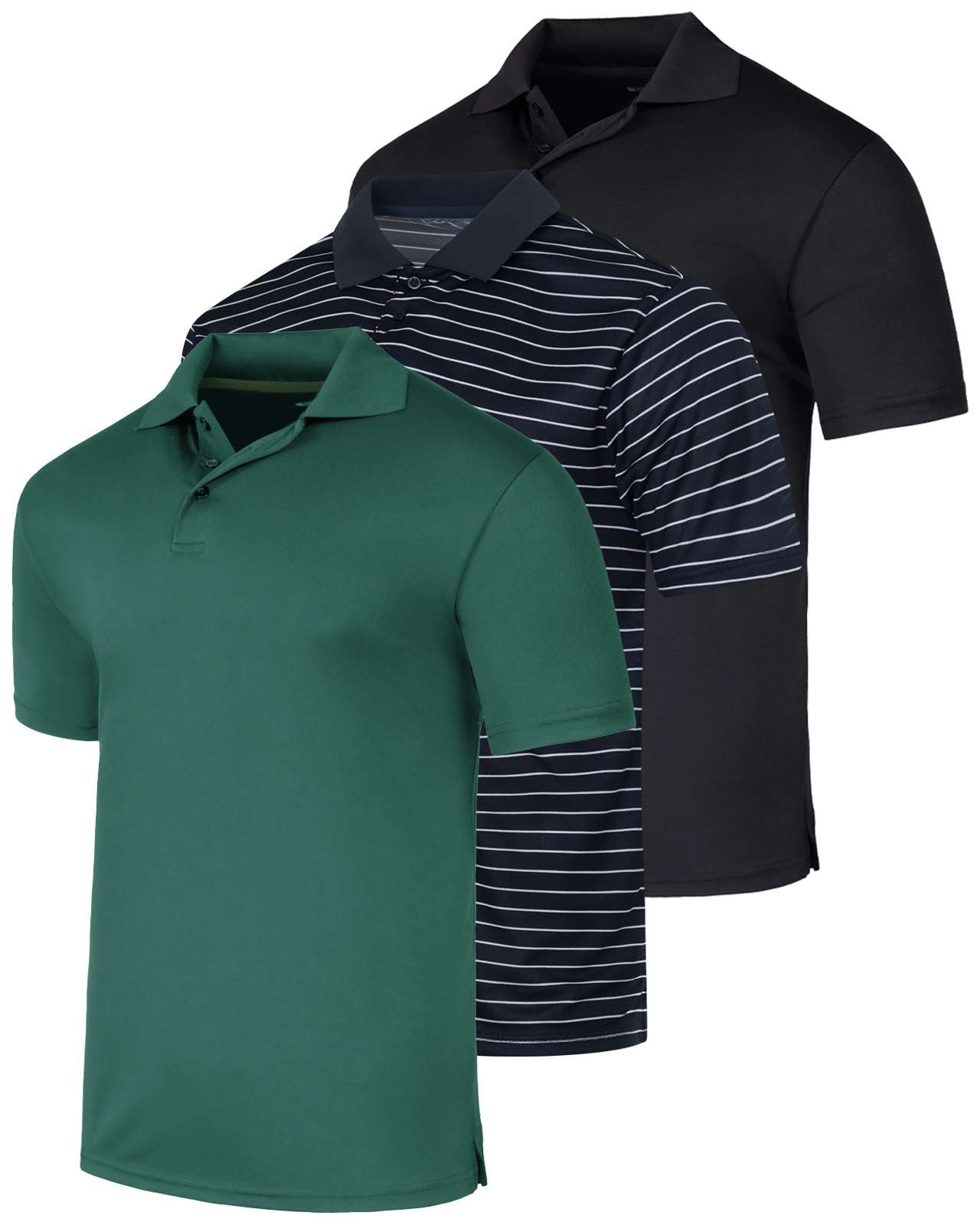 3 Pack: Mens Quick-Dry Short Sleeve Performance Polo Shirt
