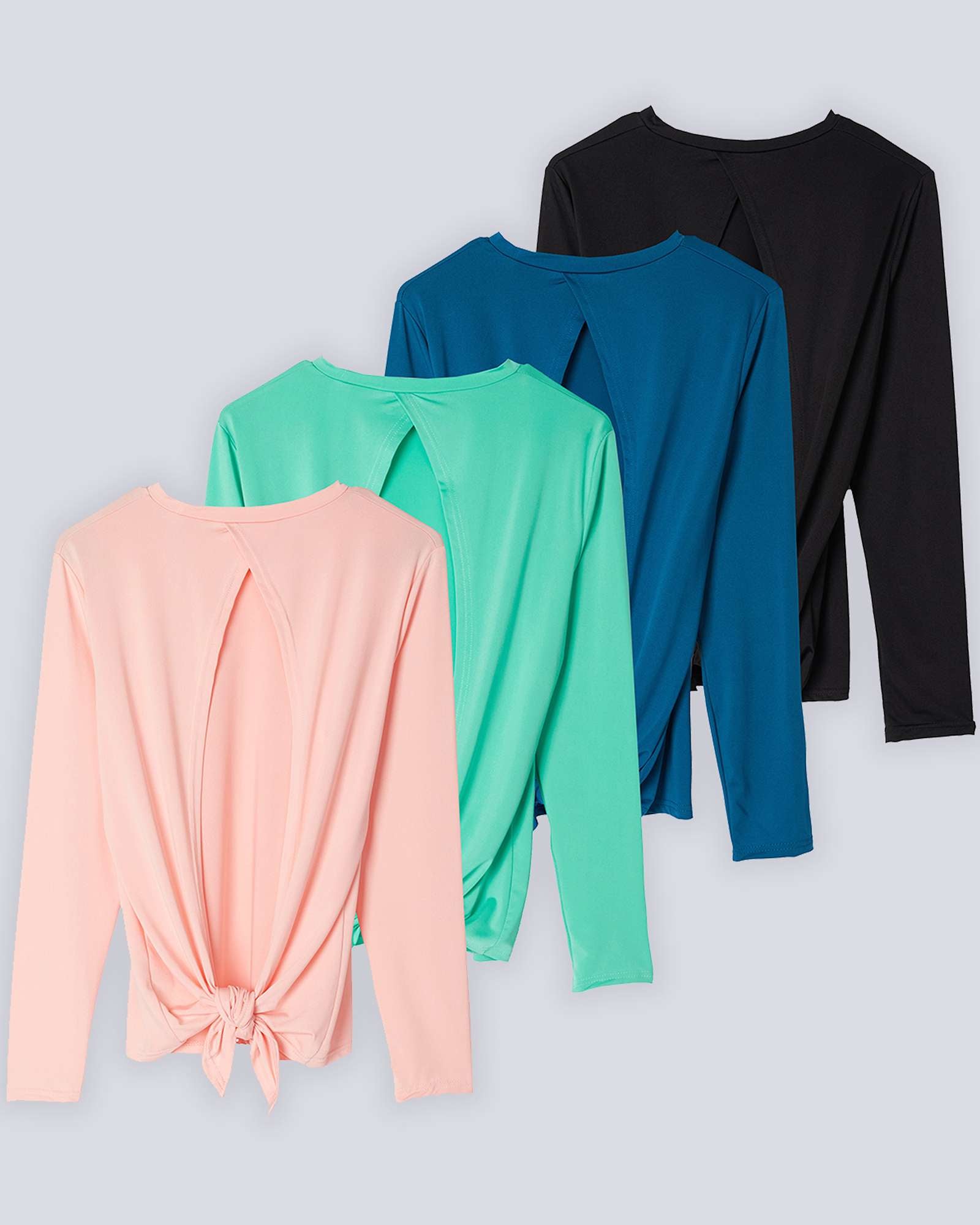 4 Pack: Women's Long-Sleeve Tie Back T-Shirt (Available in Plus Size)