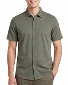 Real Essentials 3 Pack Men's Cotton Short Sleeve Button Down Casual Work Shirt Button Up - Solid Desert Sage