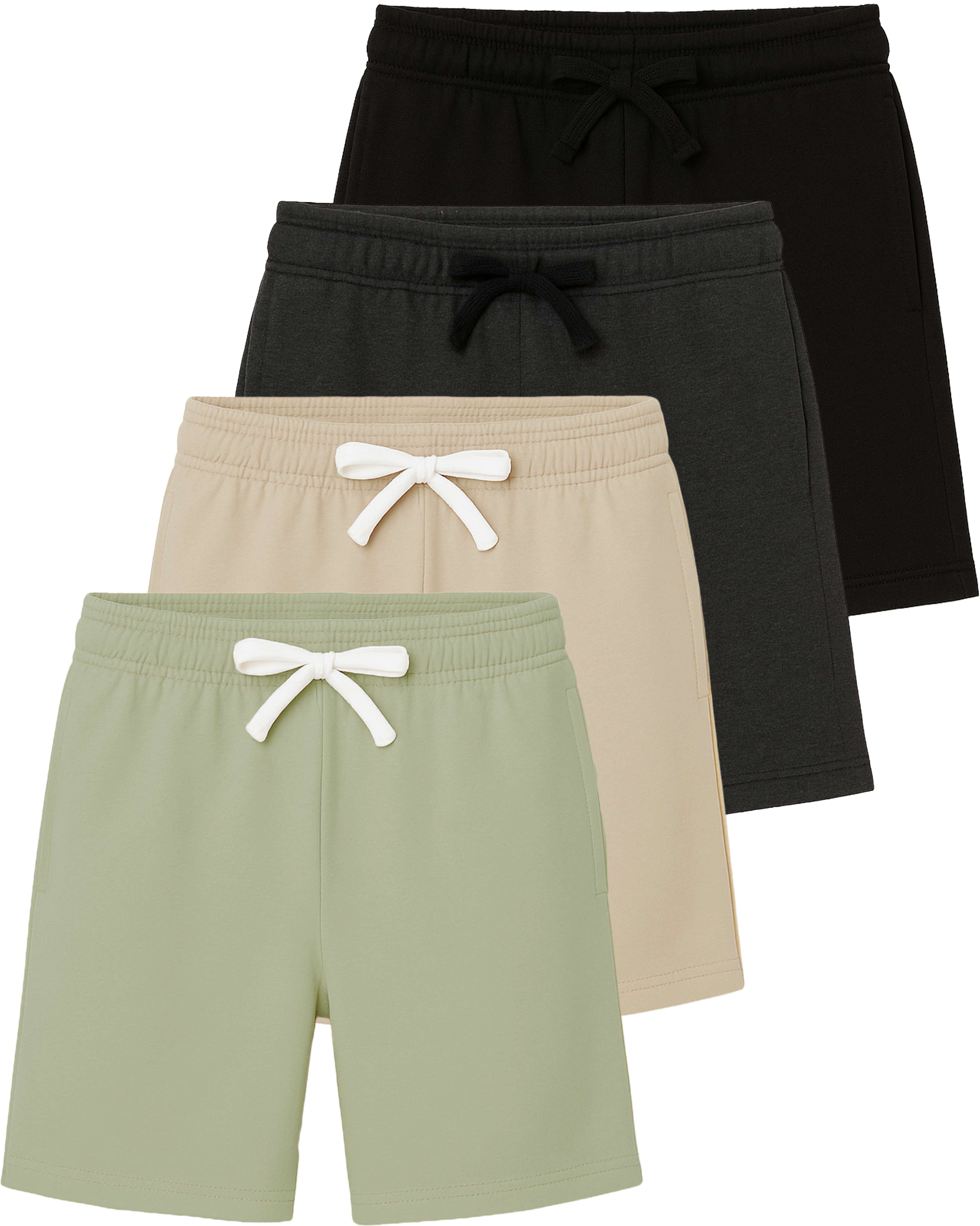 Real Essentials  4 Pack: Boys Fleece Lounge Shorts – Soft Pull-On Gym, School, Sleep & Active Sports Shorts for Kids