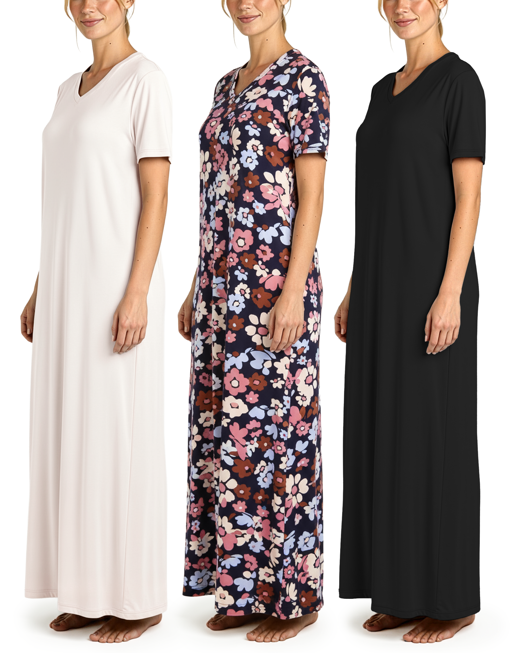 3 Pack: Women's Soft Maxi Nightshirt (Available in Plus Size)