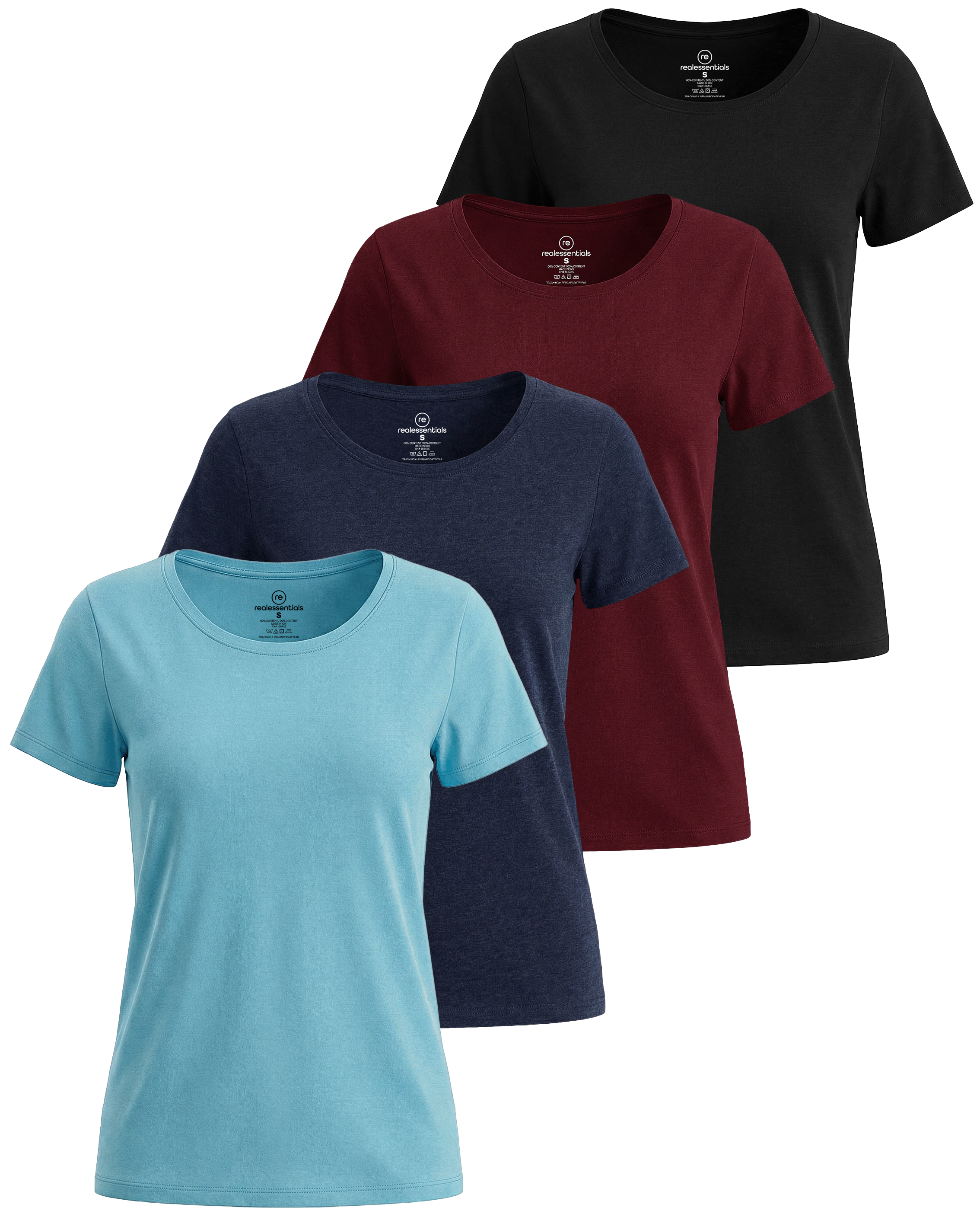 4 Pack: Womens Classic-Fit Cotton Short-Sleeve Scoop Neck T-Shirt