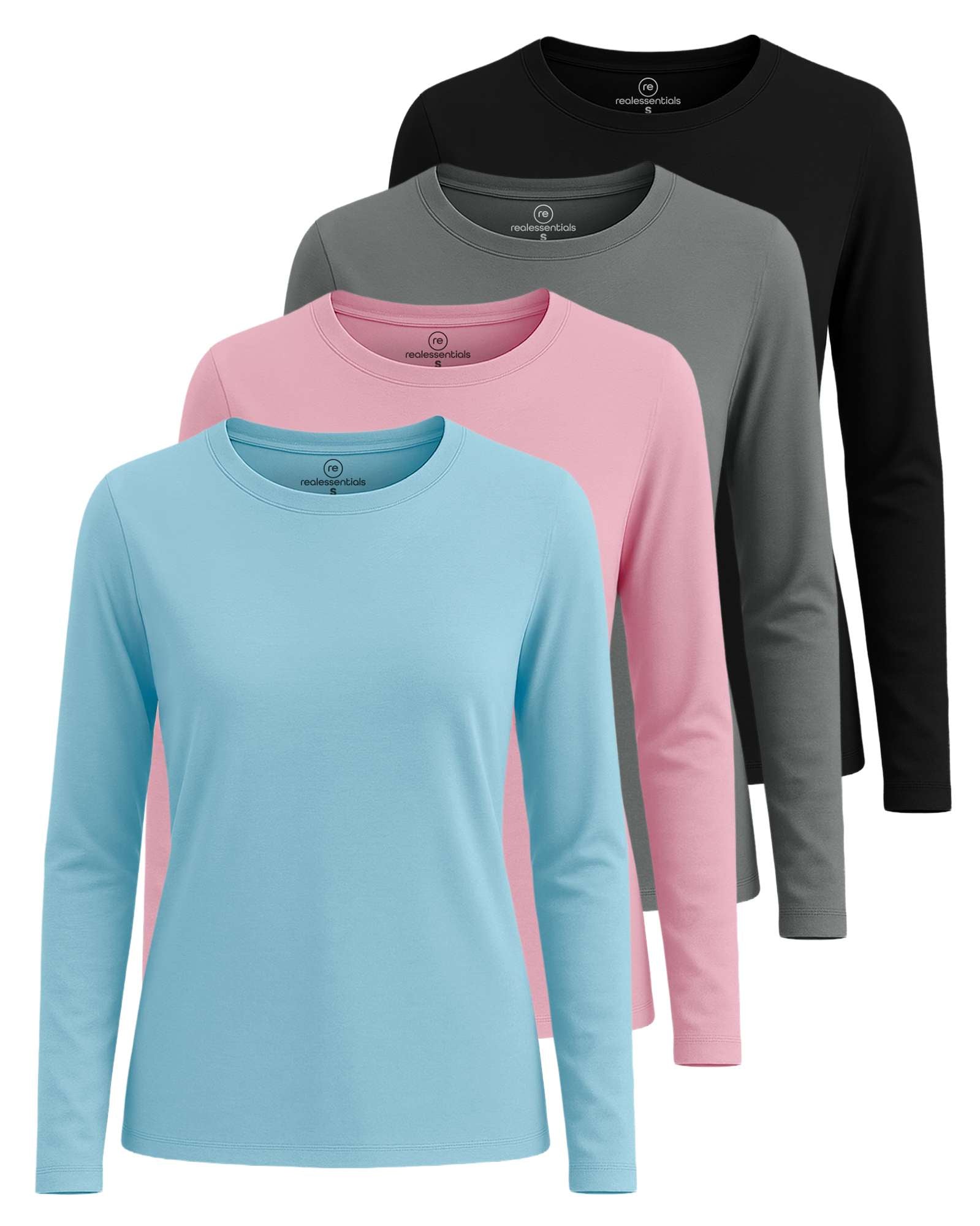 4 Pack: Women's Cotton Classic-Fit Long-Sleeve Crewneck T-Shirt (Available in Plus Size)