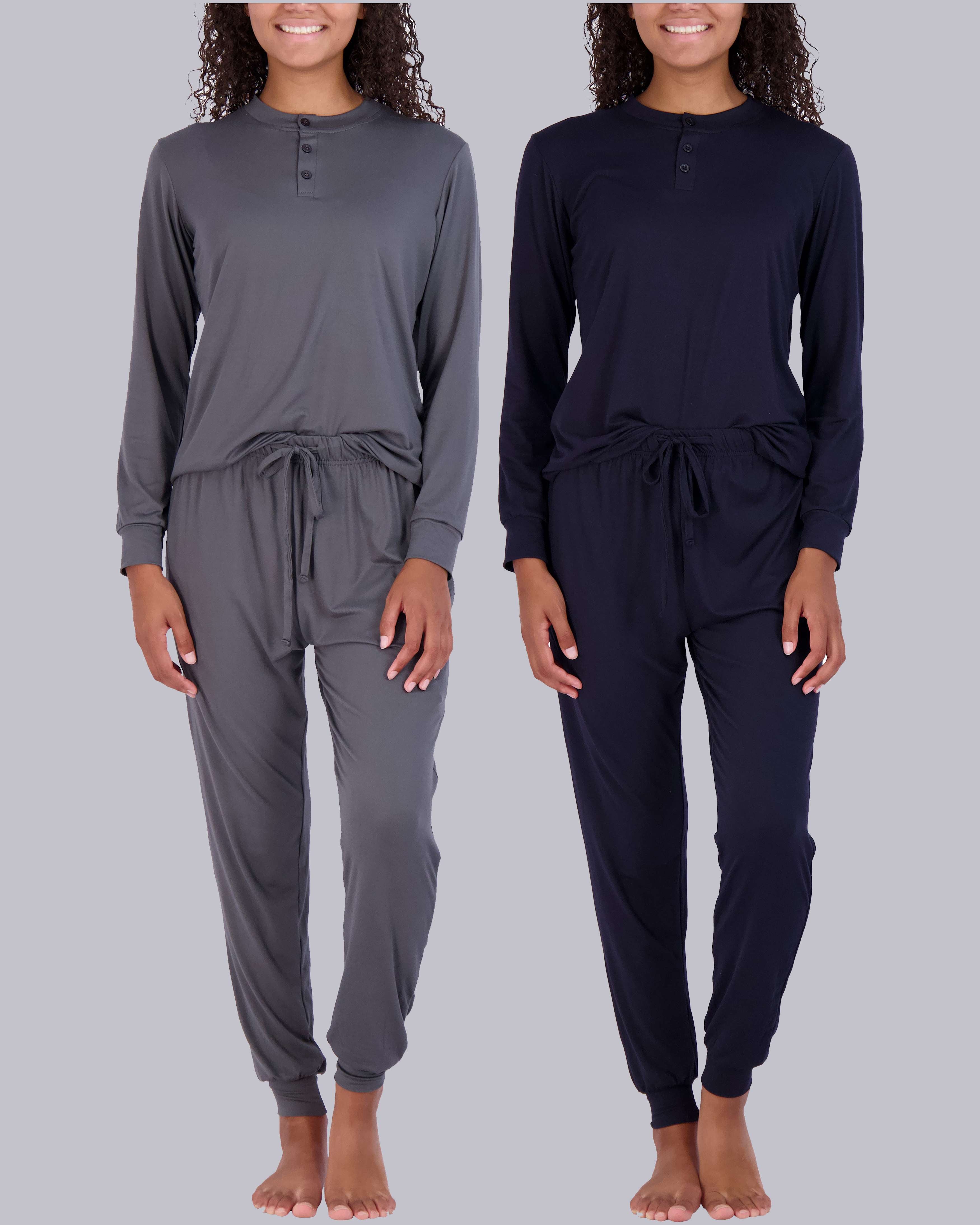 4 Piece: Womens Long Sleeve Henley & Jogger Lounge Pajama Set