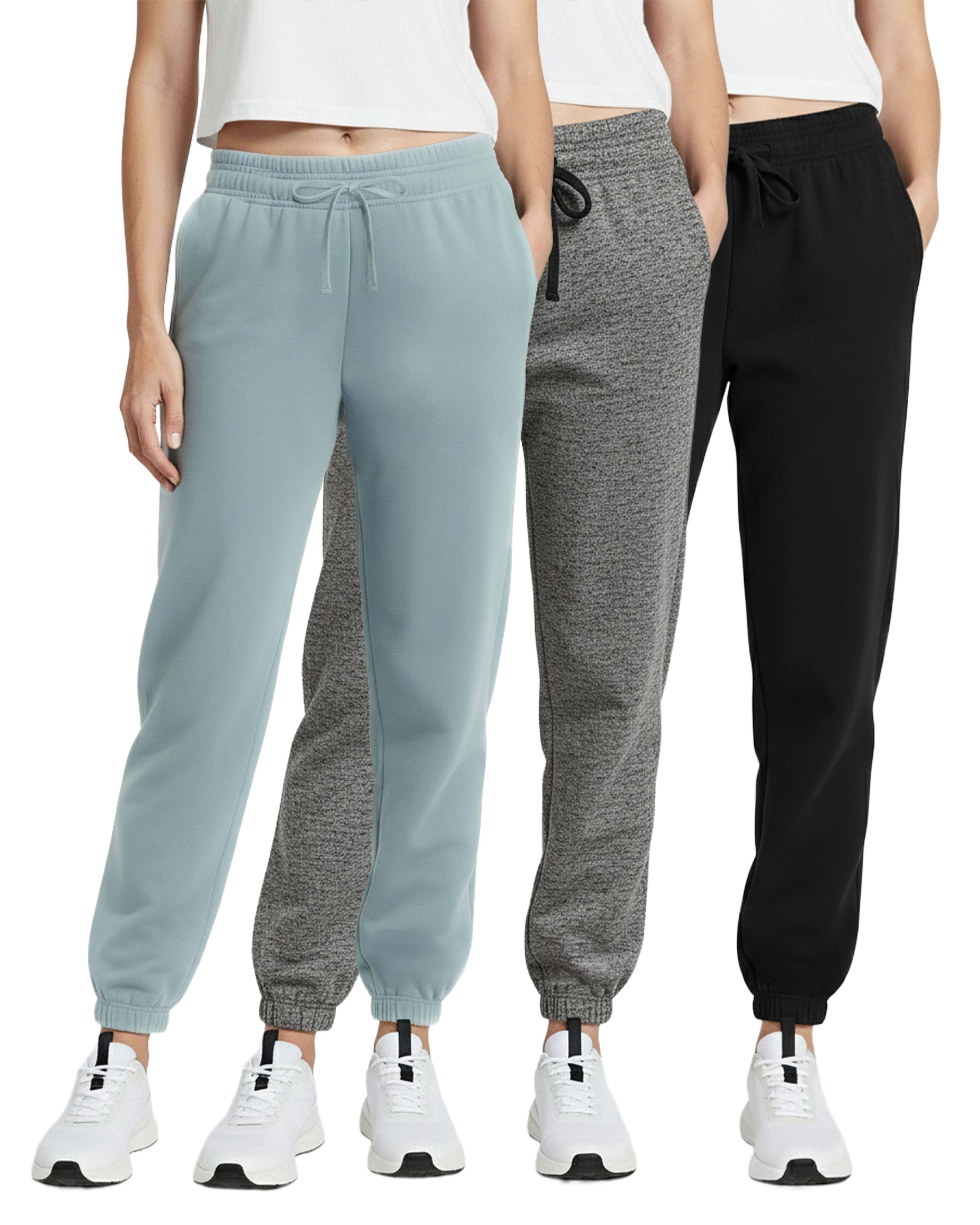 3 Pack: Women's Fleece Jogger Sweatpants with Elastic Cuff (Available in Plus Size)