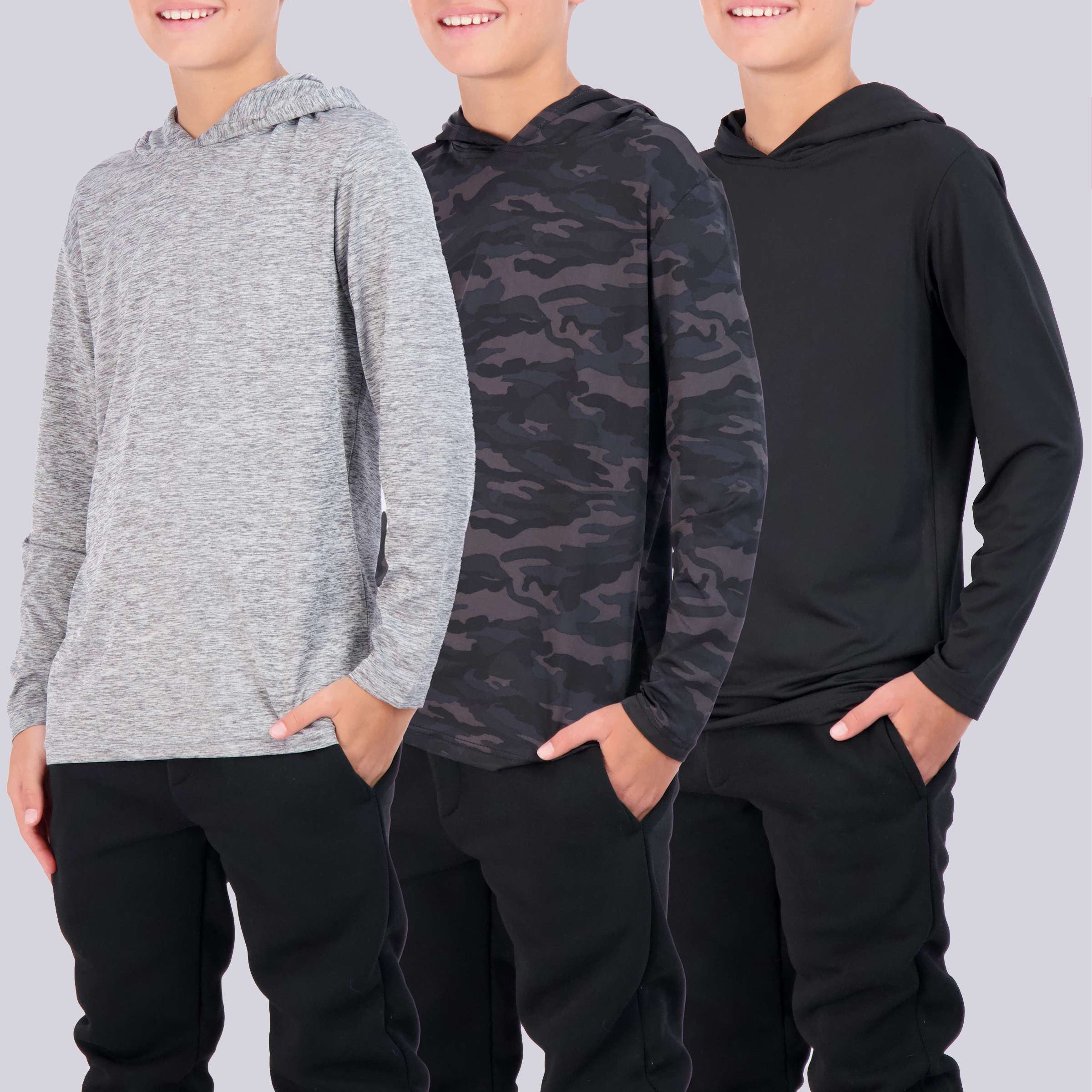3 Pack: Boys Dry Fit Long Sleeve Active Pullover Hoodie Sweatshirt