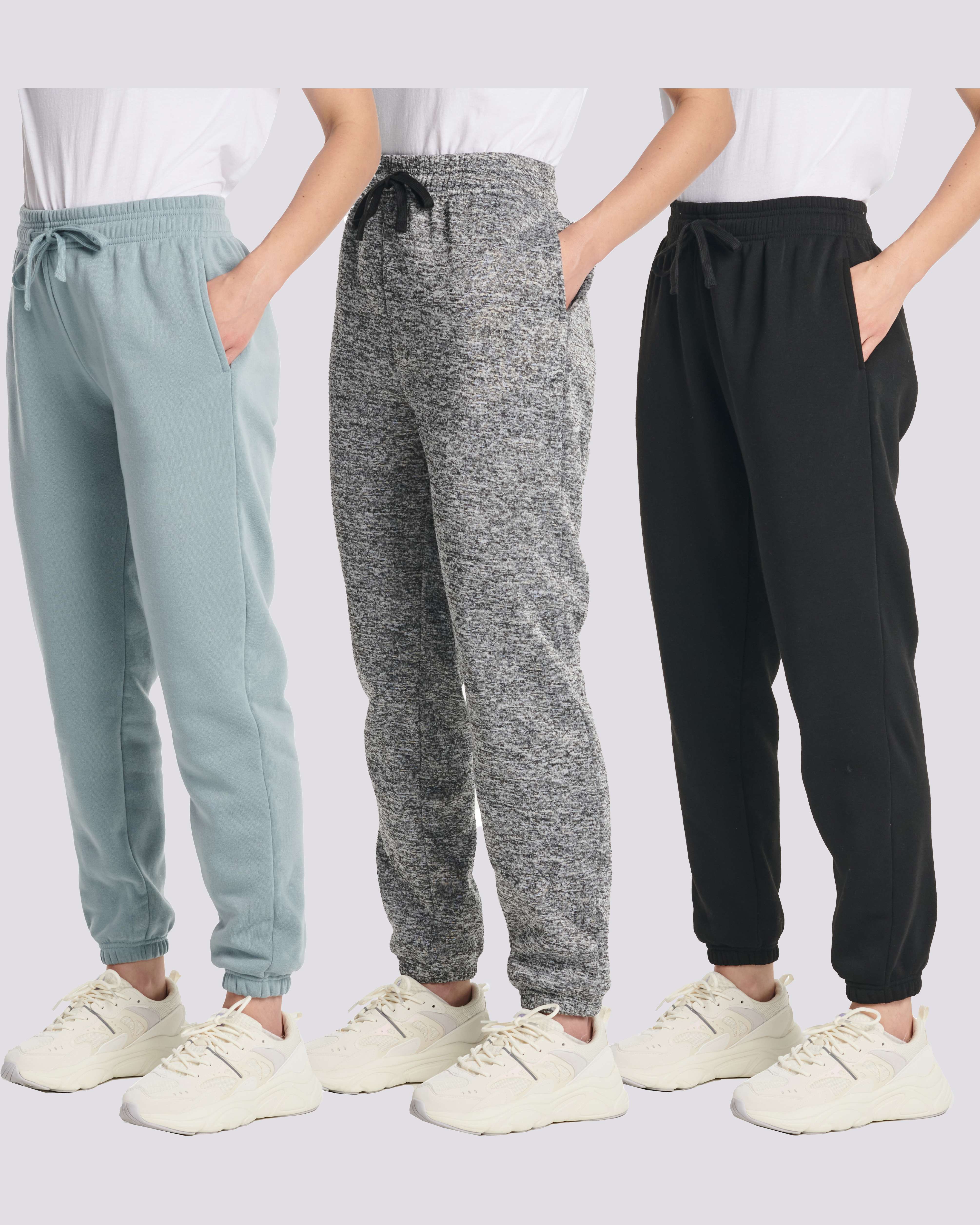 3 Pack: Women's Fleece Jogger Sweatpants with Elastic Cuff (Available in Plus Size)