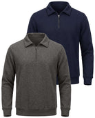 Real Essentials 2 Pack Mens Fleece Quarter Zip Sweatshirt Sweater Collared Long Sleeve Top - Solid Navy Blazer, Charcoal Heather