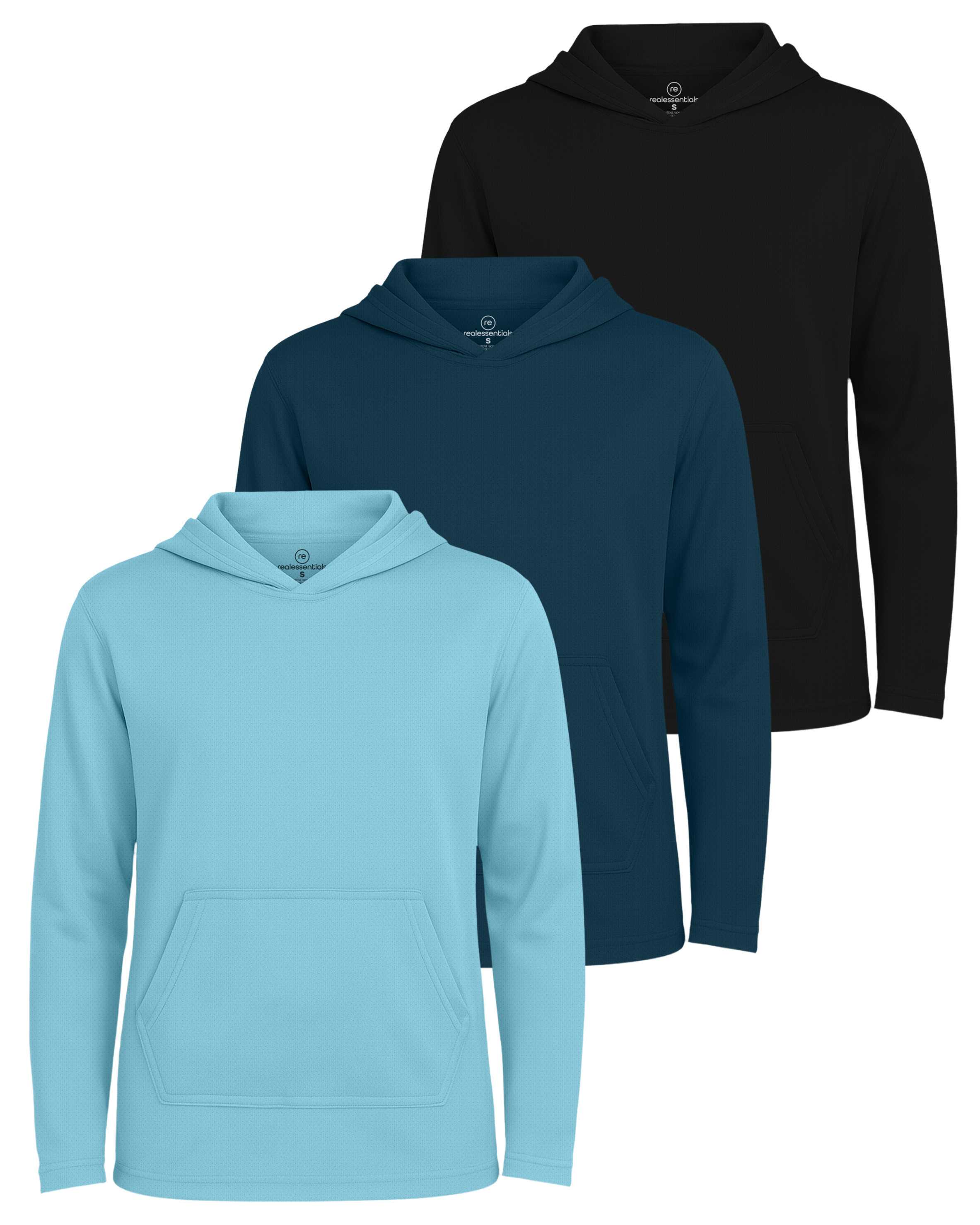 3 Pack: Boys Mesh Long Sleeve Pullover Hoodie Active Sweatshirt