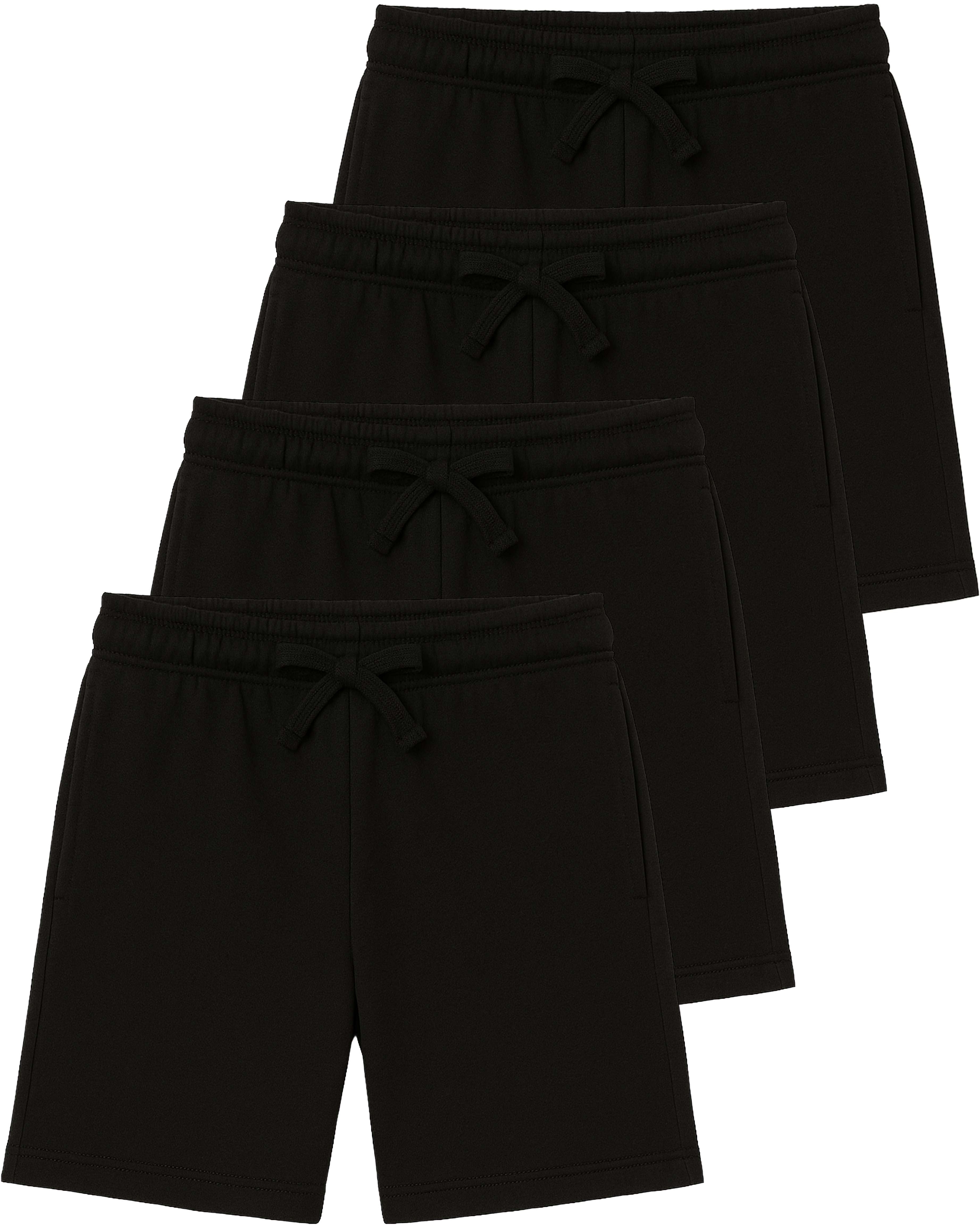 Real Essentials  4 Pack: Boys Fleece Lounge Shorts – Soft Pull-On Gym, School, Sleep & Active Sports Shorts for Kids