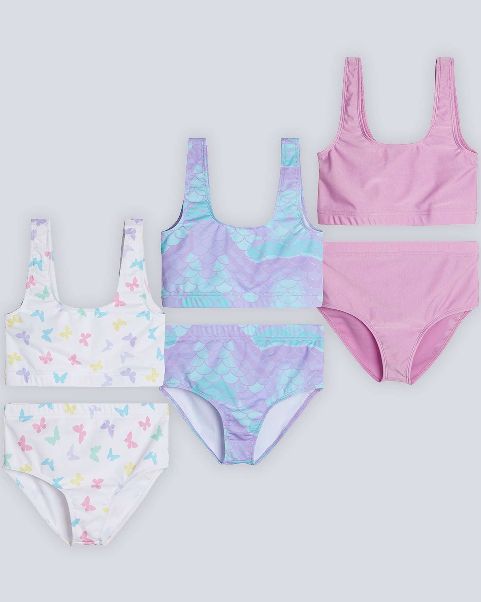 3 Pack: Girl's 2-Piece Beach Sport Bikini Swimsuit - Swimwear for Girls UPF 50+