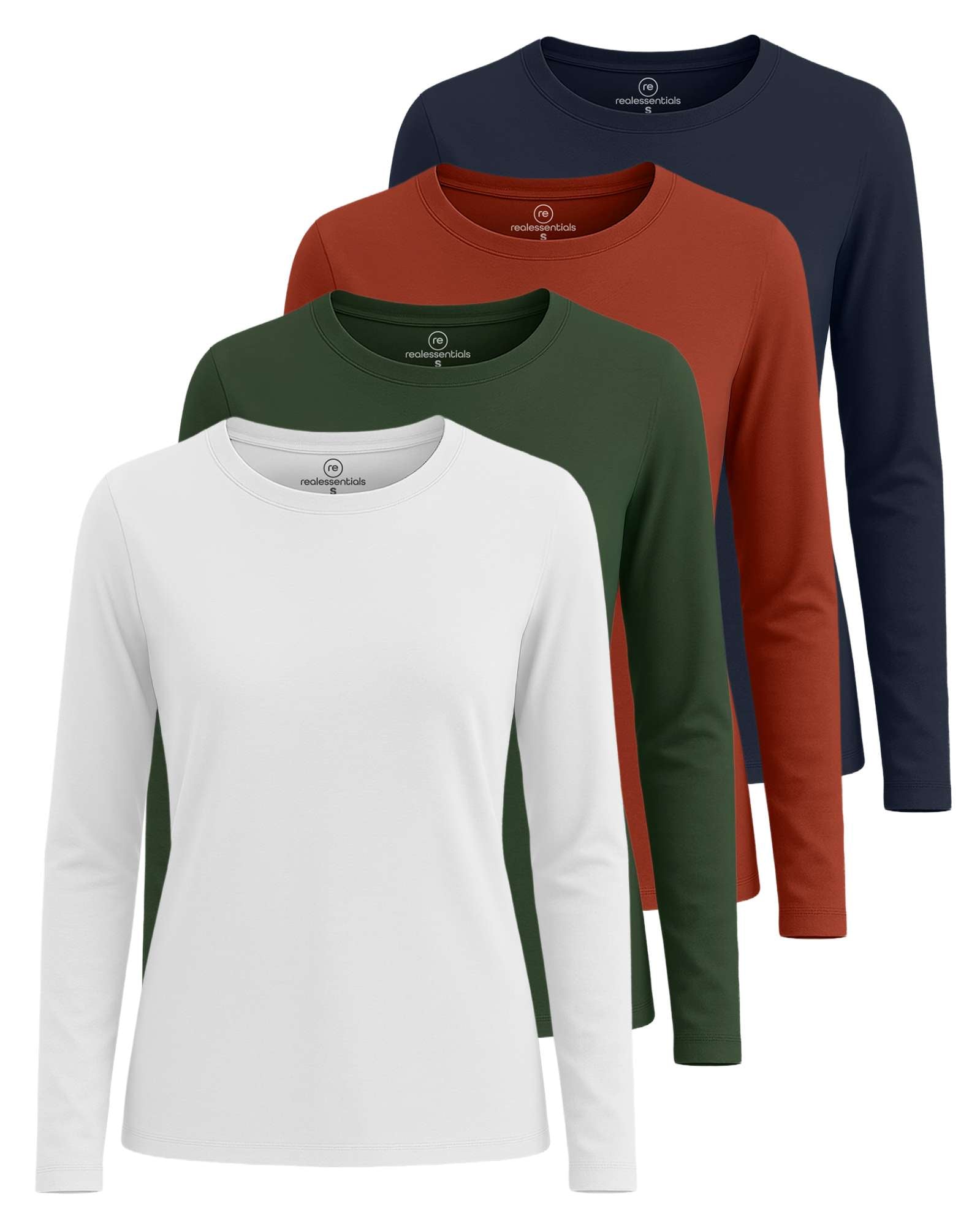 4 Pack: Women's Cotton Classic-Fit Long-Sleeve Crewneck T-Shirt (Available in Plus Size)