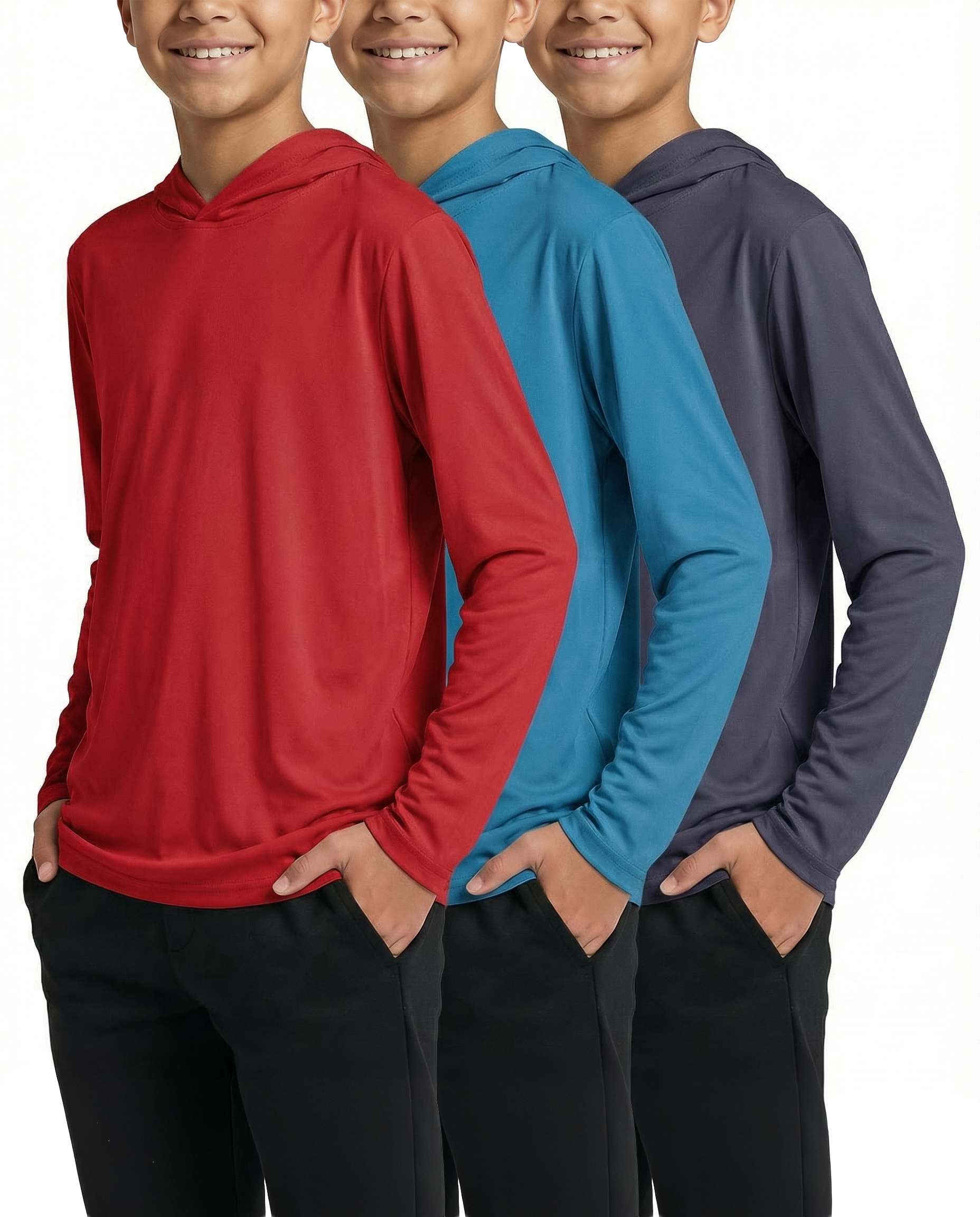 3 Pack: Boys Dry Fit Long Sleeve Active Pullover Hoodie Sweatshirt
