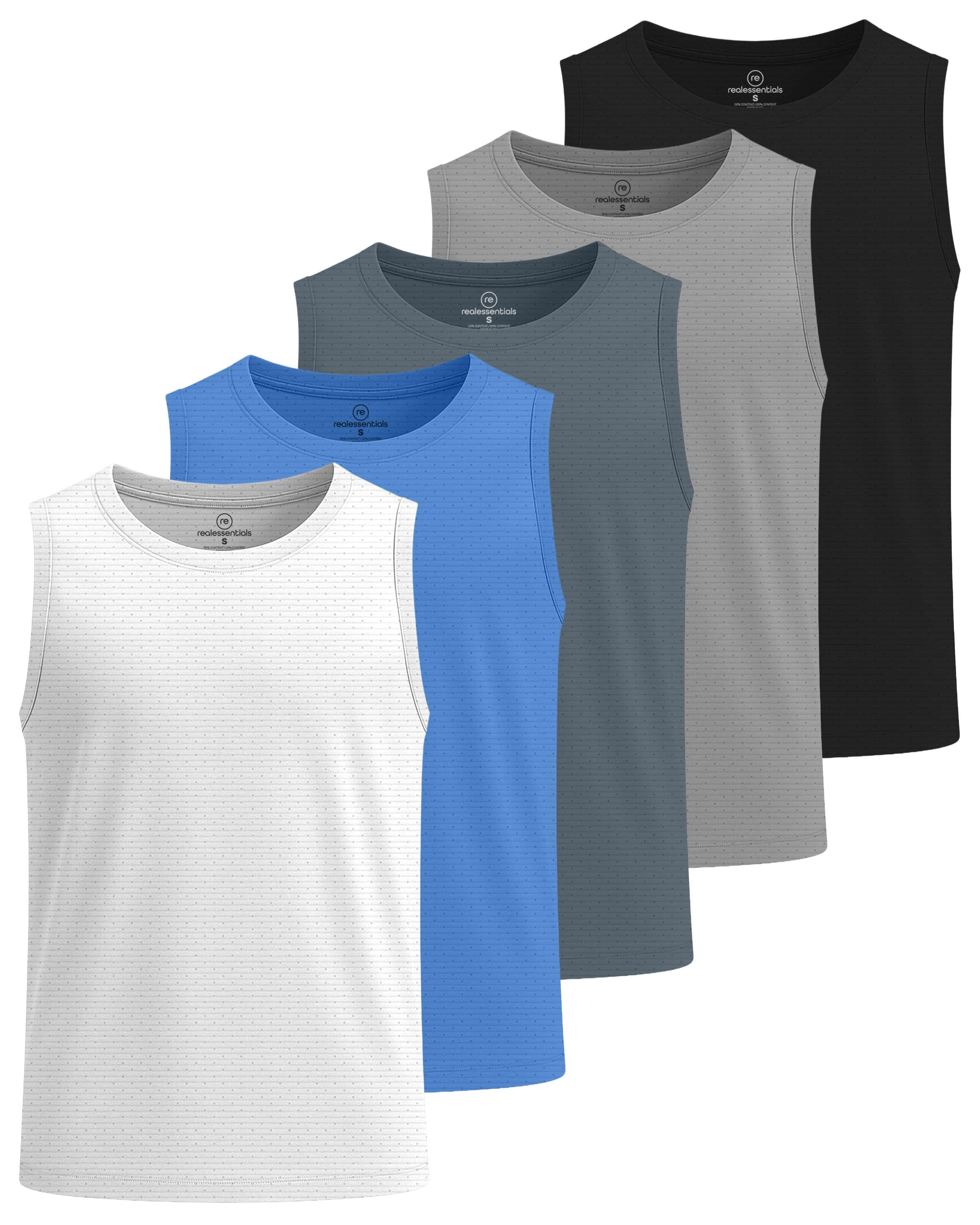 Real Essentials 5 Pack: Boys' Breeze Tech Tank Top -  Sleeveless Athletic Shirt for Kids Youth Teens (Ages 6-18)