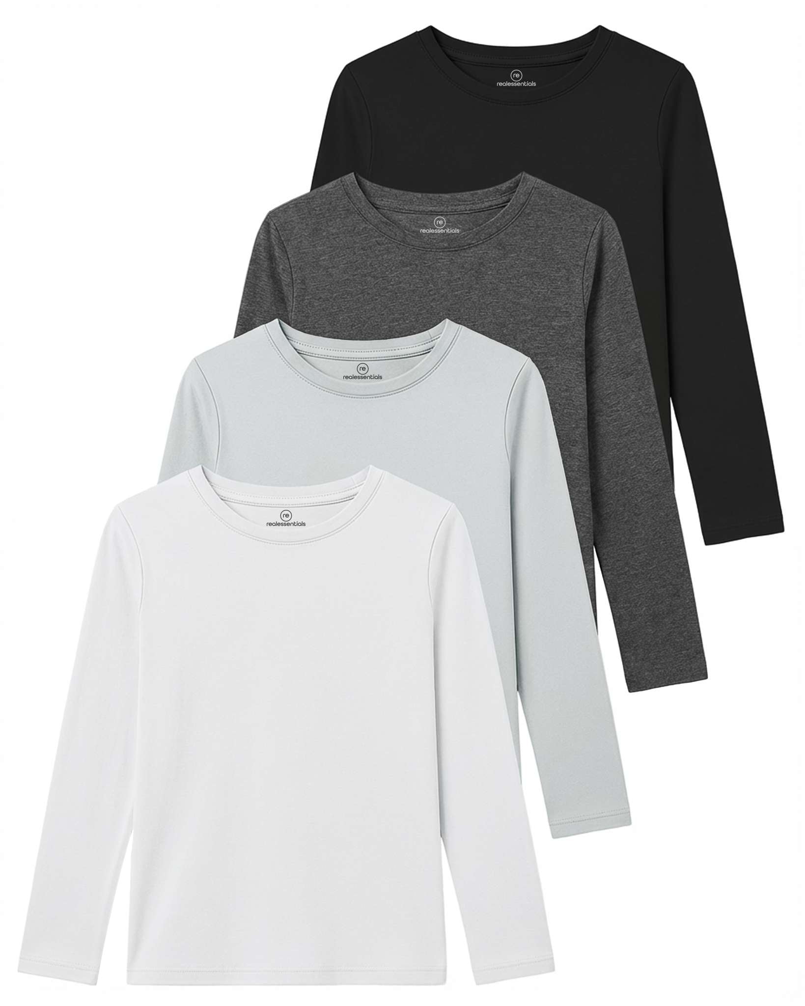 4 Pack: Girls Cotton Long Sleeve T Shirts Teens Tops Athletic Tee Plain Basic Multipack Youth Kids