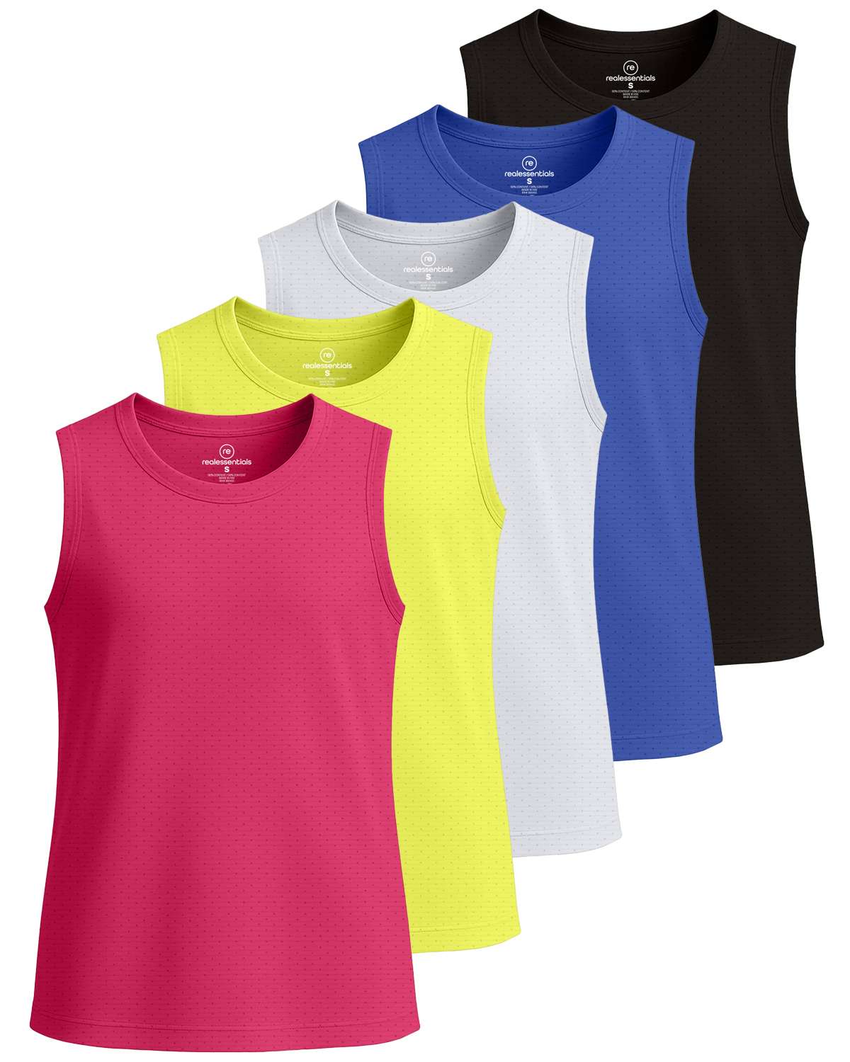 Real Essentials 5 Pack: Girls Breeze Tech Tank Tops – Moisture-Wicking Sports, Dance & Athletic Workout Sleeveless Shirts