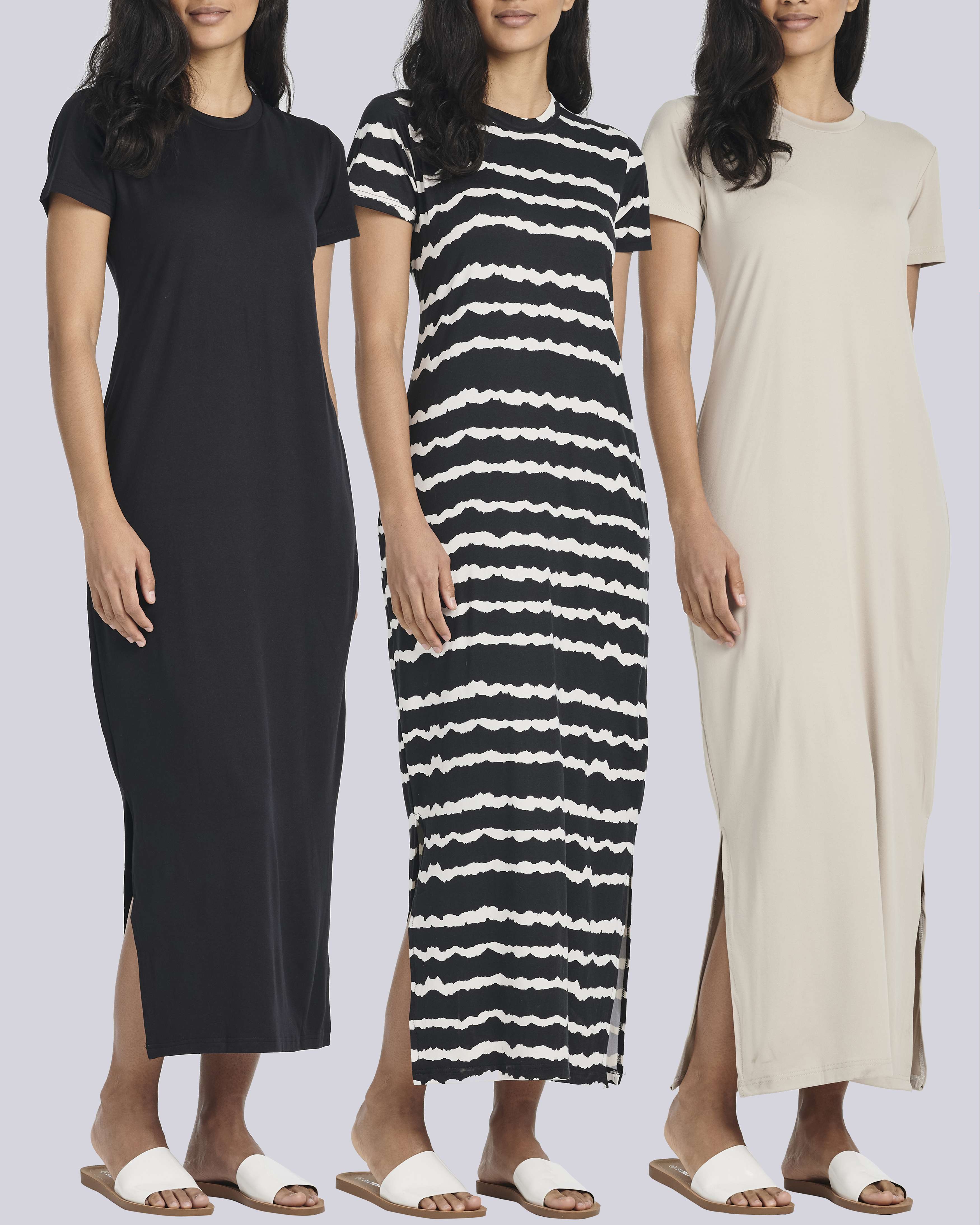 3 Pack: Women’s Casual Short Sleeve Maxi T-Shirt Dress (Available In Plus Size)