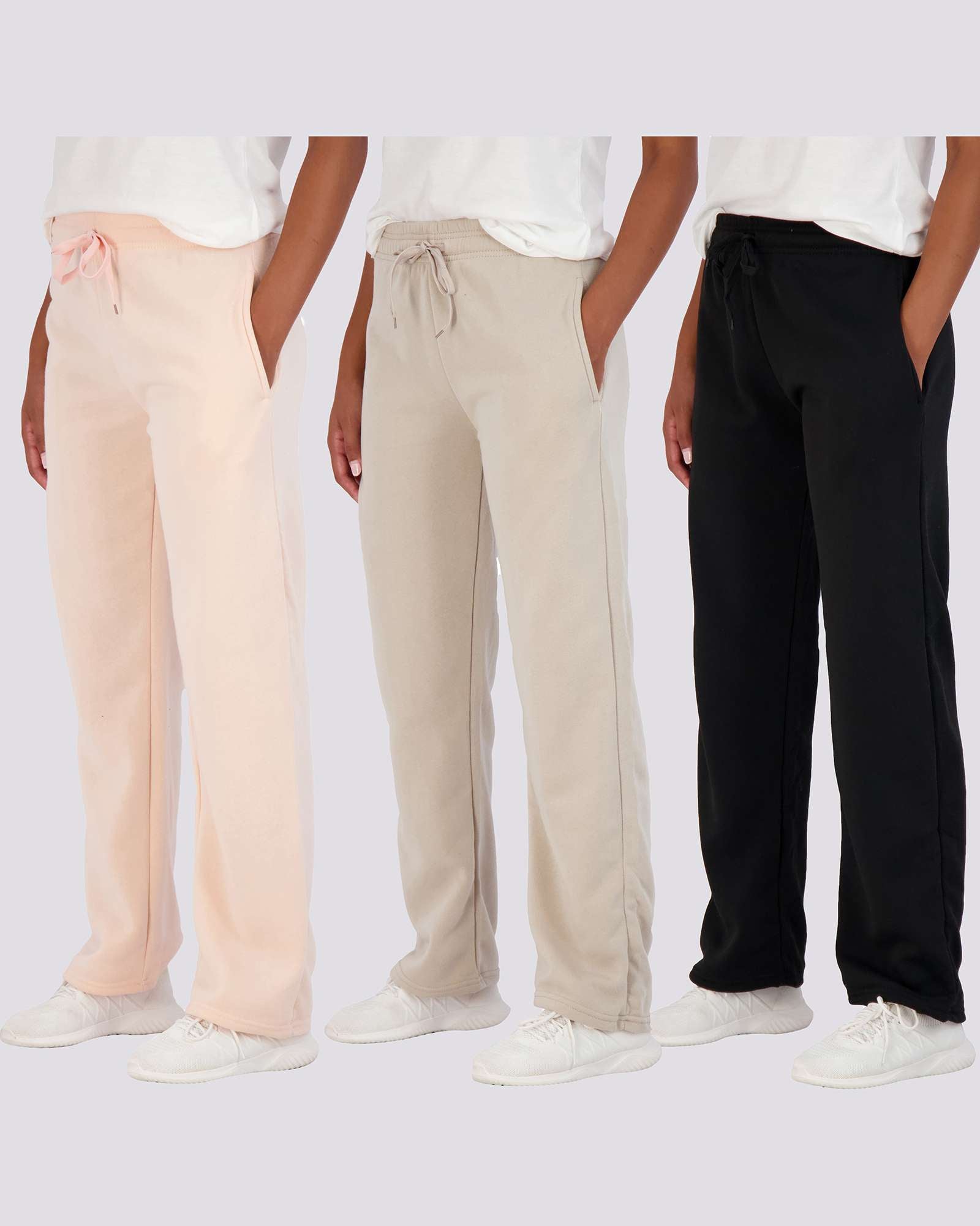 3 Pack: Womens Fleece Open Bottom Sweatpants