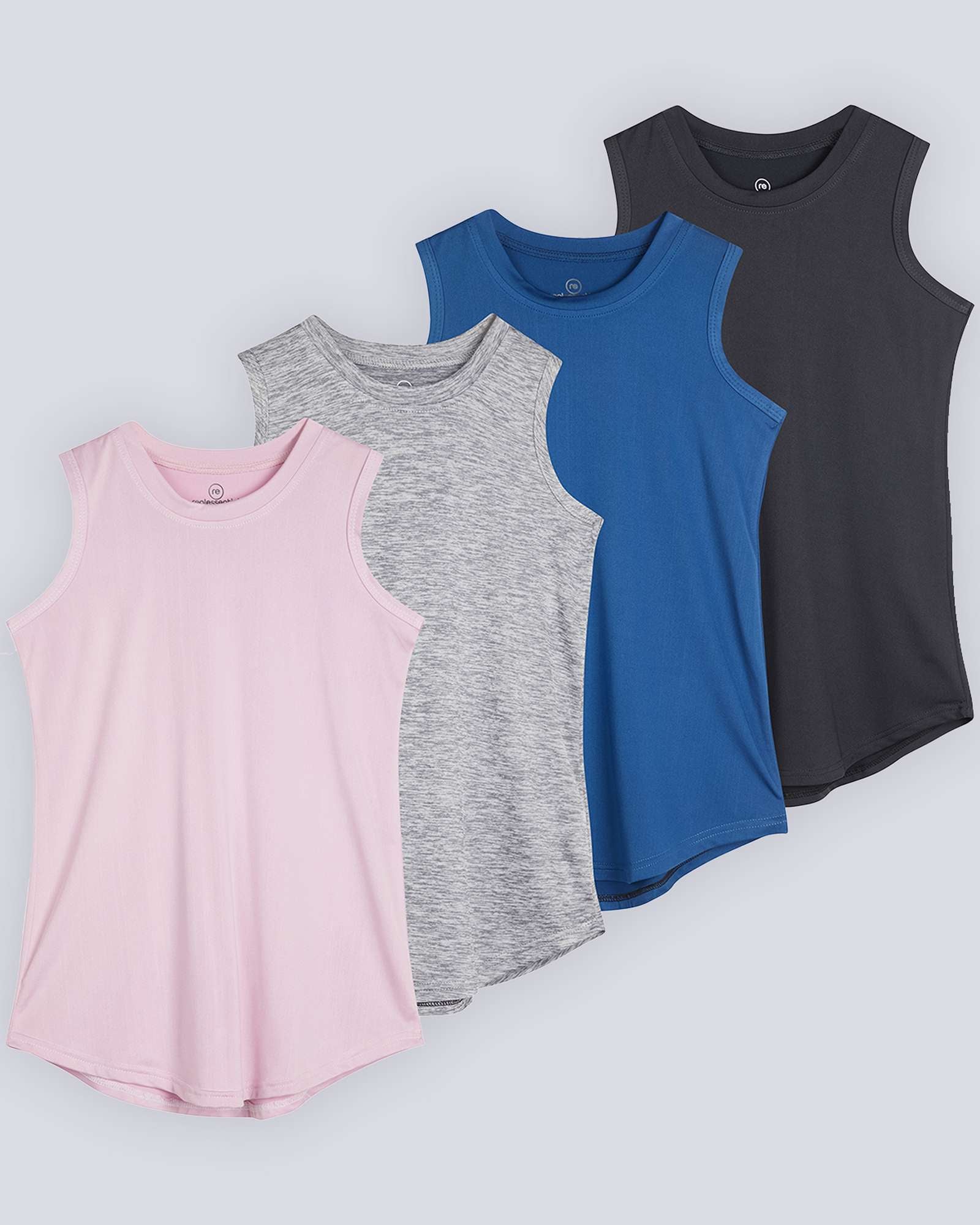 4 Pack: Girls Active Dry Fit Performance Tank Top