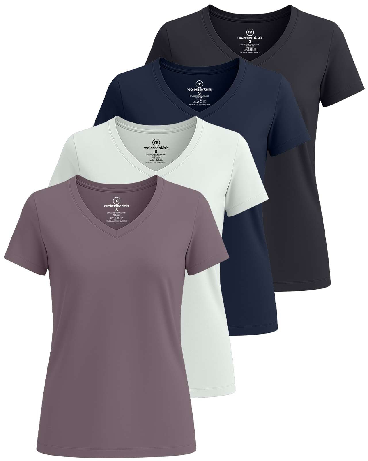 4 Pack: Women's Short-Sleeve V-Neck T-Shirt (Available in Plus Size)