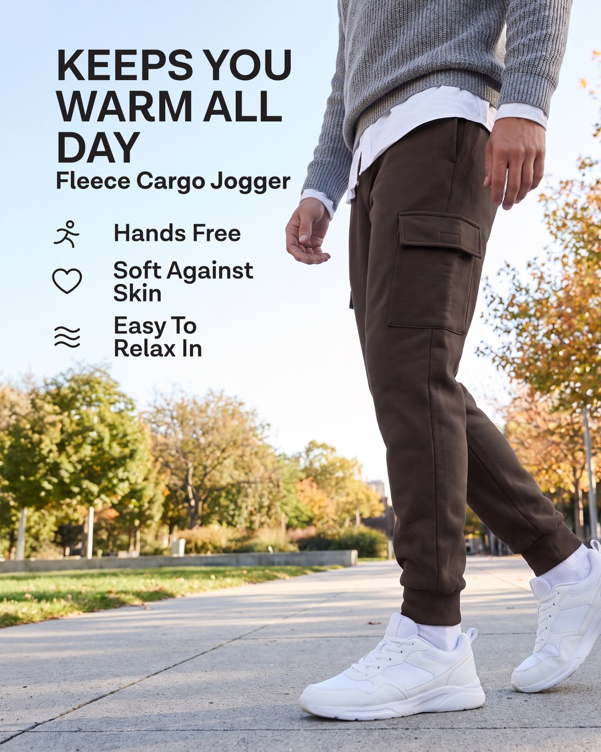 Real Essentials 3 Pack Mens Fleece Cargo Joggers Sweatpants Cuffed Athletic Gym Pockets - Solid Black, Solid Chocolate Torte, Solid Moonbeam