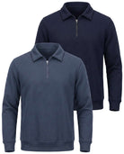Real Essentials 2 Pack Mens Fleece Quarter Zip Sweatshirt Sweater Collared Long Sleeve Top - Solid Navy Blazer, Solid Vintage Indigo