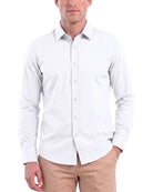Real Essentials Men's Long Sleeve Cotton Button Down Shirts Casual Work Business Tops - SOLID BRIGHT WHITE