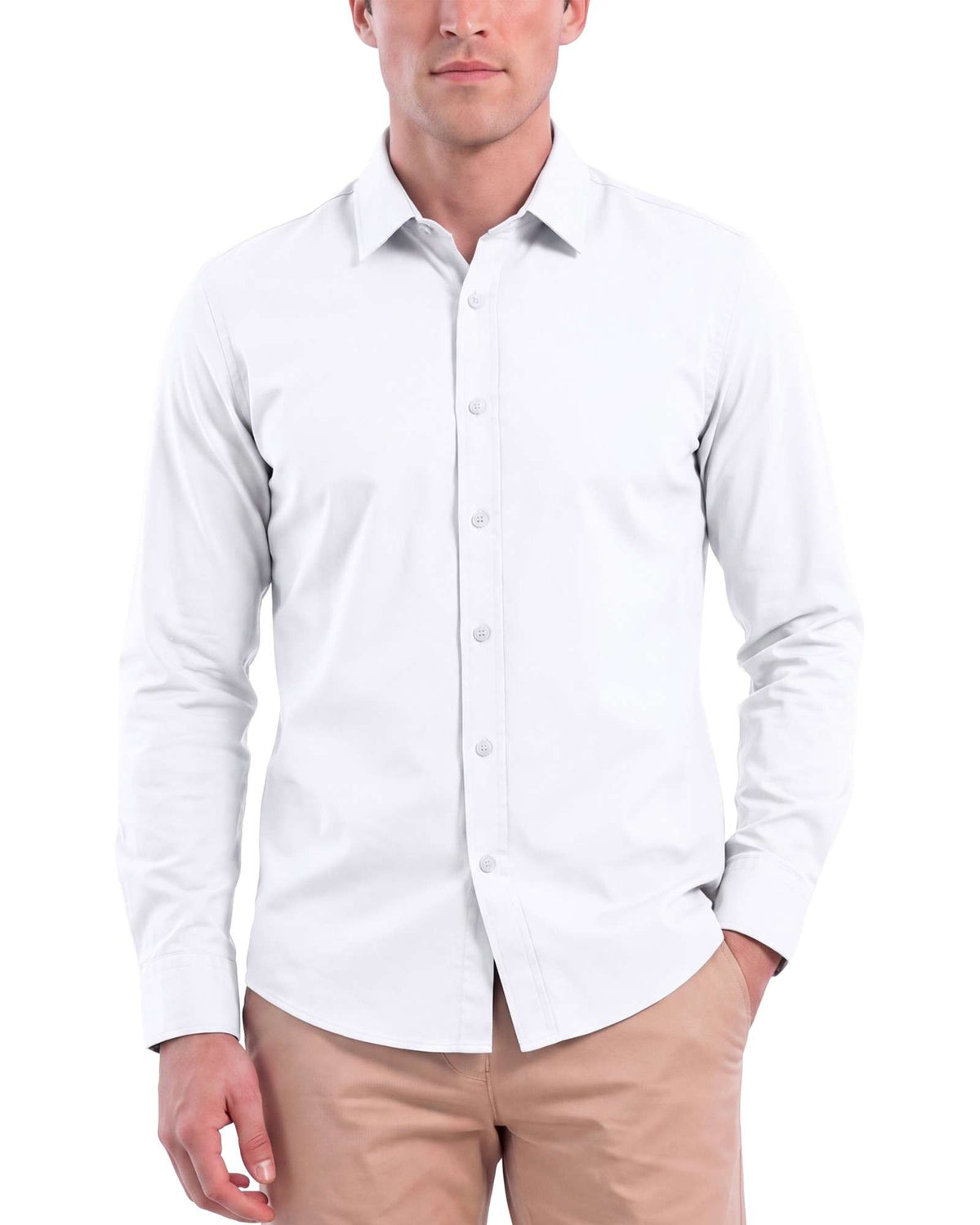 Real Essentials Men's Long Sleeve Cotton Button Down Shirts Casual Work Business Tops - SOLID BRIGHT WHITE