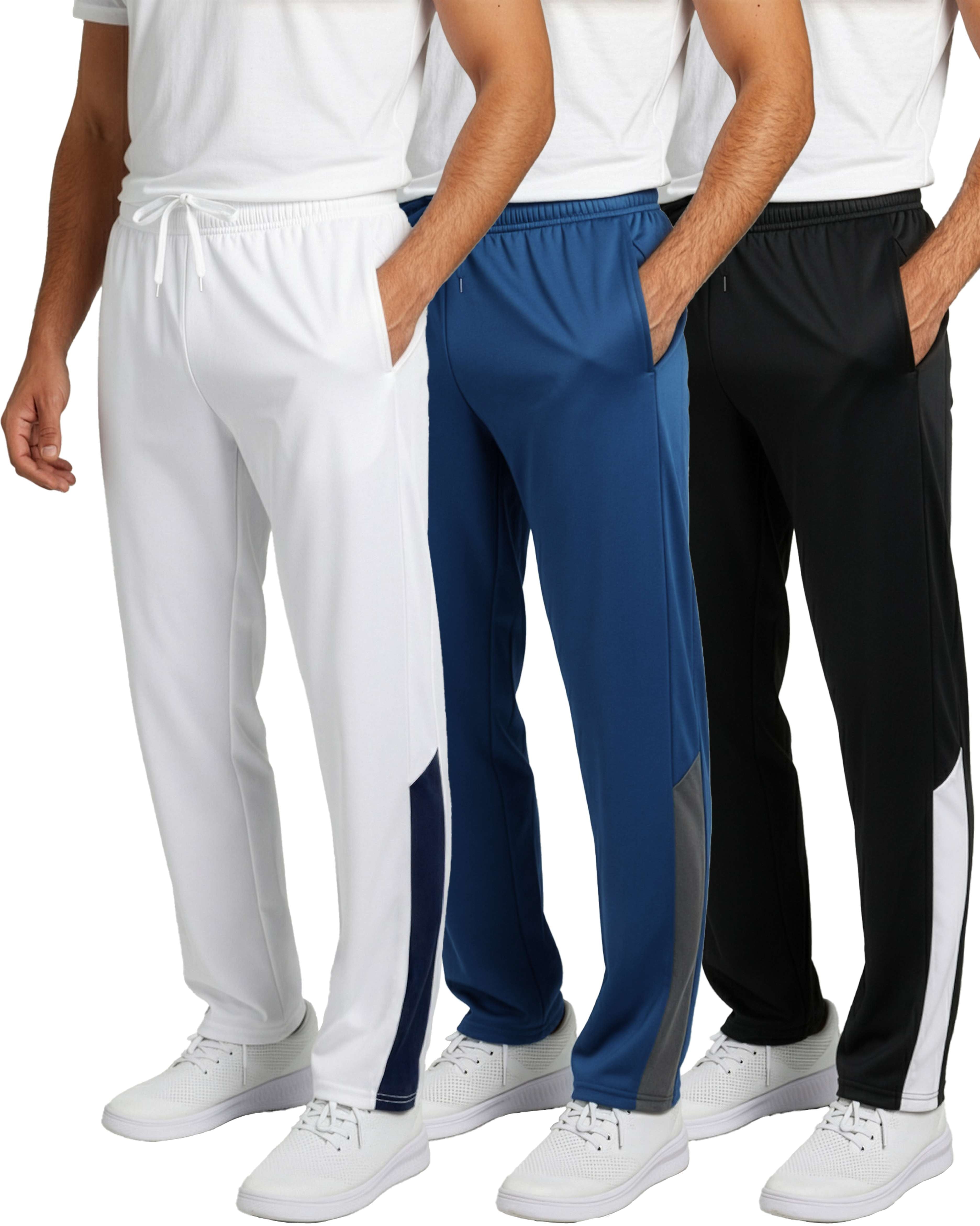 3 Pack: Mens Active Athletic Casual Tricot Open Bottom Sweatpants with Pockets (Available in Big & Tall)