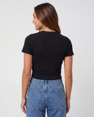 Real Essentials 3 Pack Women's Cropped Cotton Tshirts Ribbed Cap Sleeve Tees Going Out Tops - Solid Black, Grey Heather, Solid Bright White
