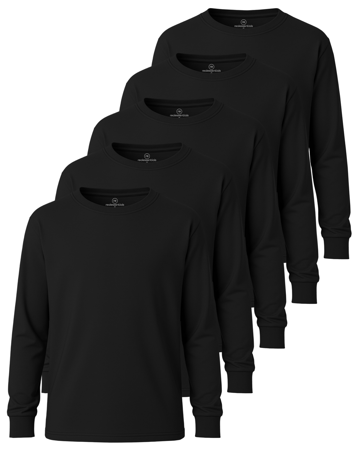 Real Essentials 5 Pack Boys' Cotton Long Sleeve Jersey T Shirts Kids School Youth Tees - Set 1