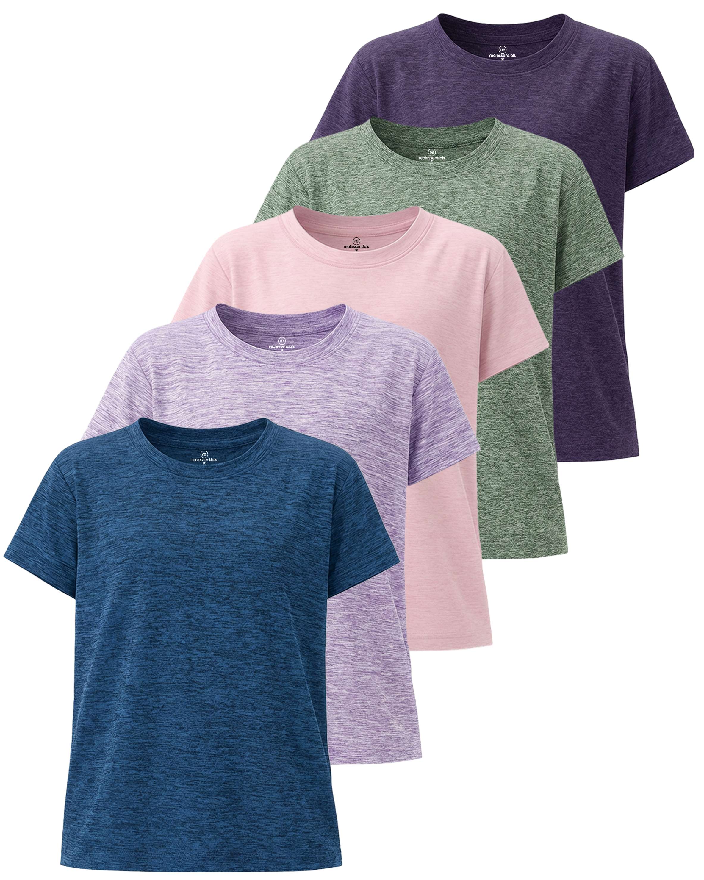 4 Pack: Girls Short Sleeve Dry-Fit Crew Neck Active T-Shirt