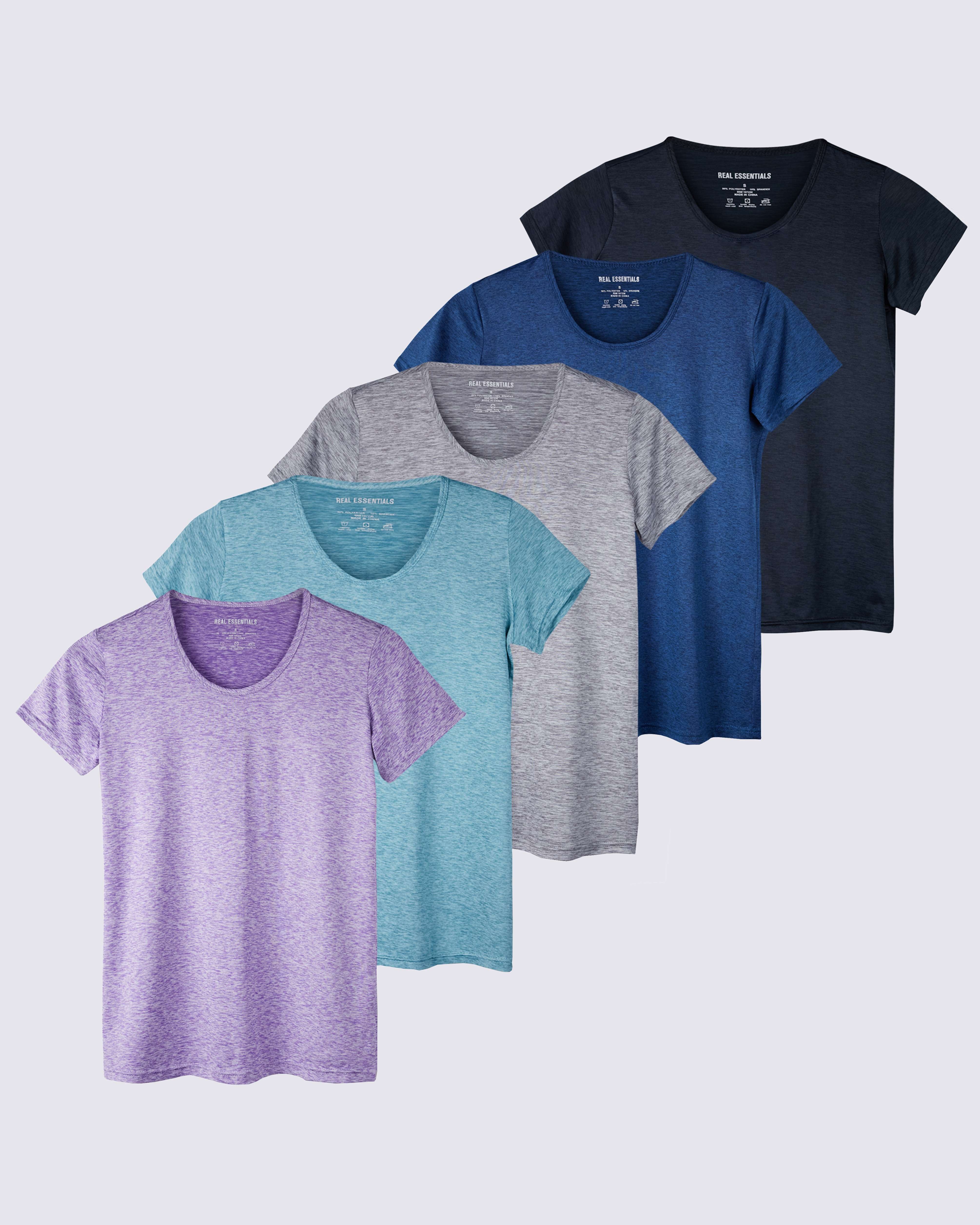 5 Pack: Womens Dry Fit Short-Sleeve Crew Neck Active T-Shirt
